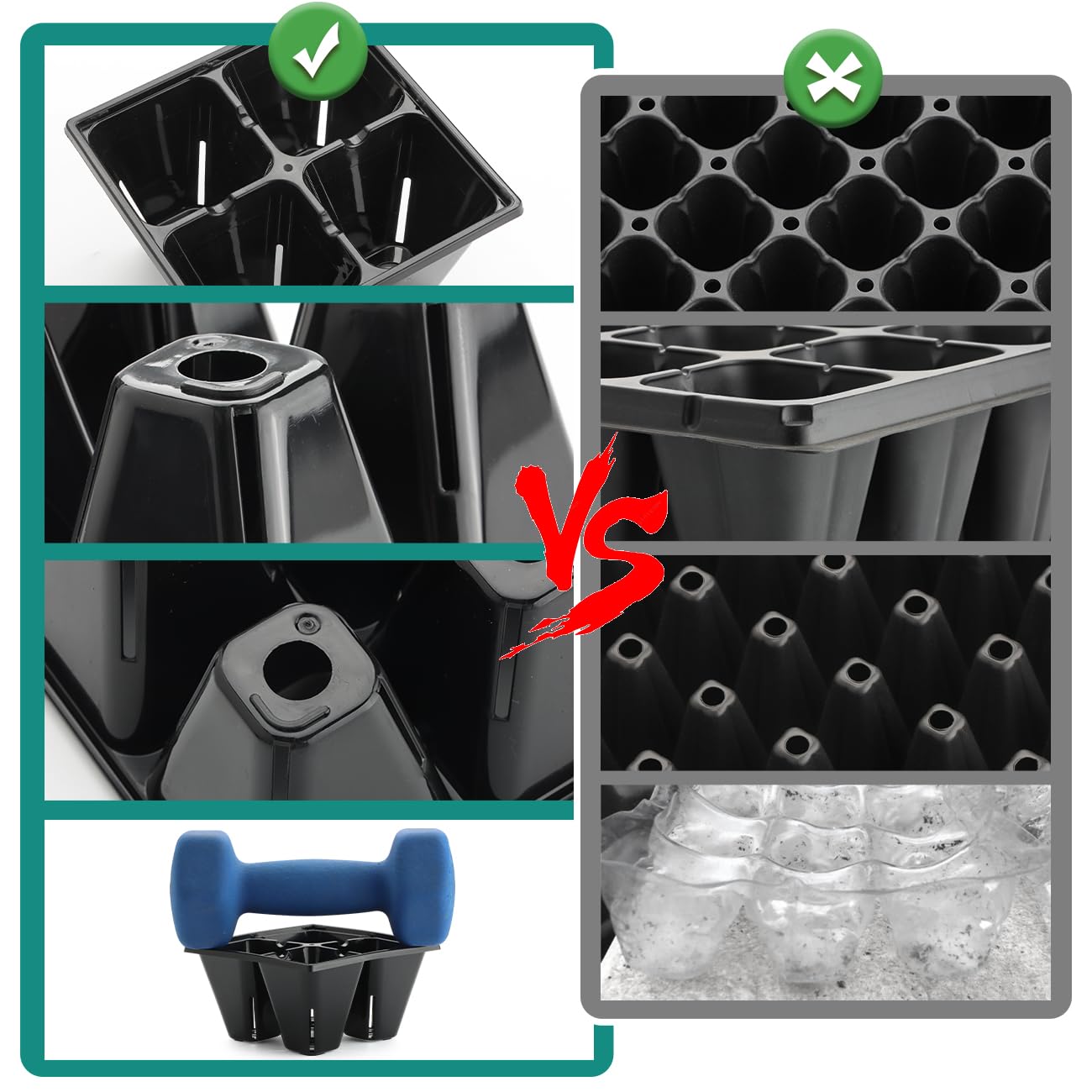 RooTrimmer 40 Pack Reusable 4-Cell Seed Starter Tray for Seedlings, Deep Large Cell Plant Starter Trays with Drainage Holes for Seed Germination, Easy Transplant, Fits Standard 1020 Flats, Black