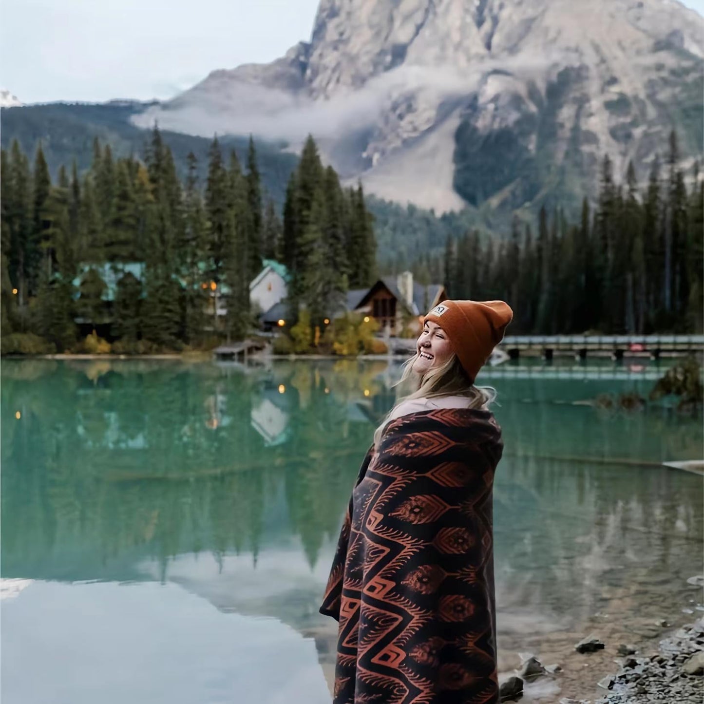 PuTian Merino Wool Blanket - 4 lbs Warm, Thick, Washable, Large 87" x 63" Throw for Outdoors, Camping, Couch, Bed, Travel - Super Soft - Bohemia Orange
