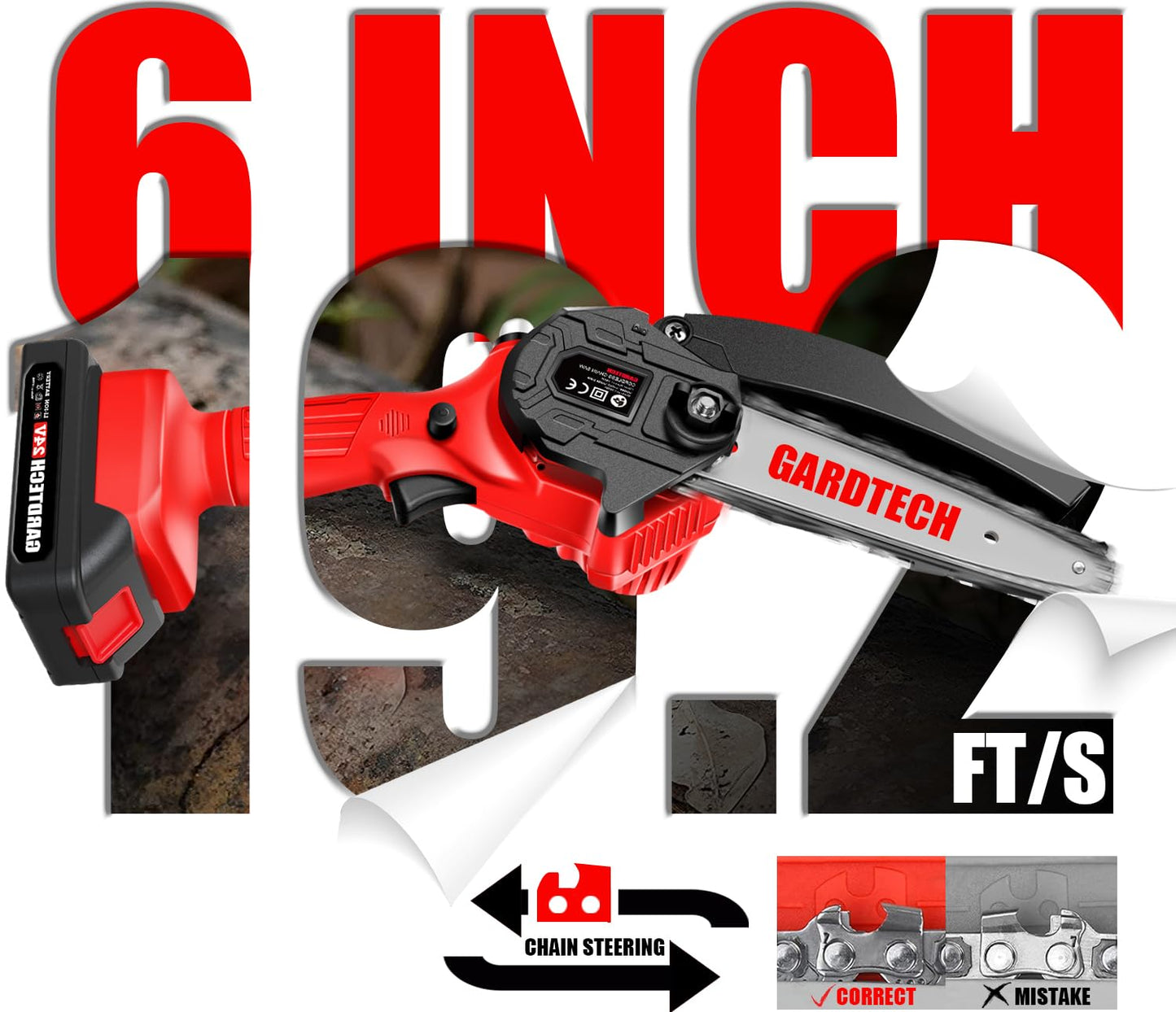 GARDTECH Mini Chainsaw 6 Inch, Cordless Portable Electric Chain Saw, Handheld Electric Chainsaws with Upgraded 4 Chains 2 Batteries Good for Olders, DIYer, Gardeners Continuously 2 Hours Work