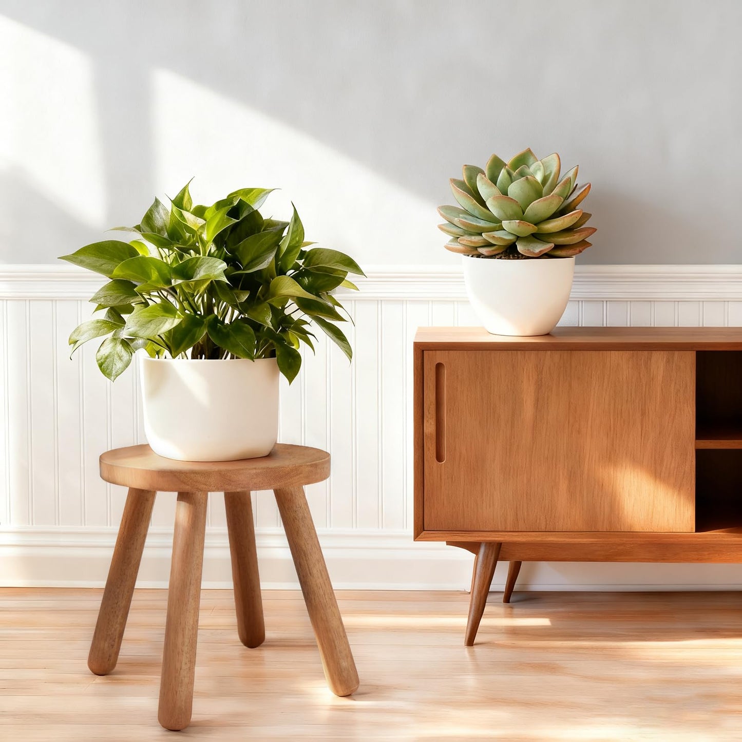 JUJIAFU 11.8" H Round Solid Wooden Stool Wood Plant Stand Woden Decorative Stool Garden Stool Portable Stand for Kitchen Bathroom Living Room Bedroom