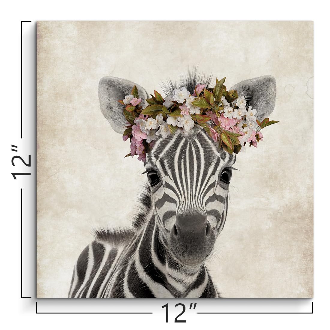 Framed Baby Nursery Wall Art Decor Cute Zebra with Garland Pictures Painting Retro Zebra Portrait Artwork Cute Safari Animals Prints for Kids Playroom Decoration Gifts for Boys Girls 12x12inch