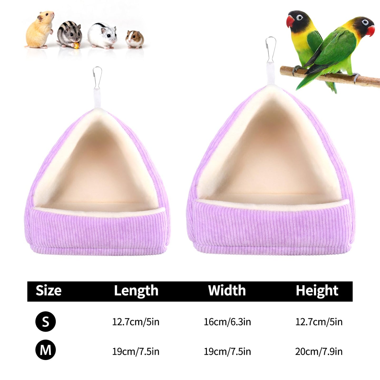 Hoopttay Bird Bed for Cage Winter Warm Bird Bed with Soft Plush Hanging Hammock & Hut Tent, Hideaway Sleeping Nest for Budgies, Parakeets, Cockatiels (Purple, M)