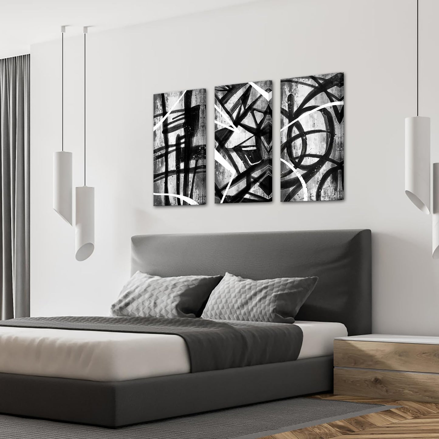 sechars Abstract Line Canvas Wall Art Black White Line Paintings Prints Modern Minimalist Decorations for Home Living Room (Black)