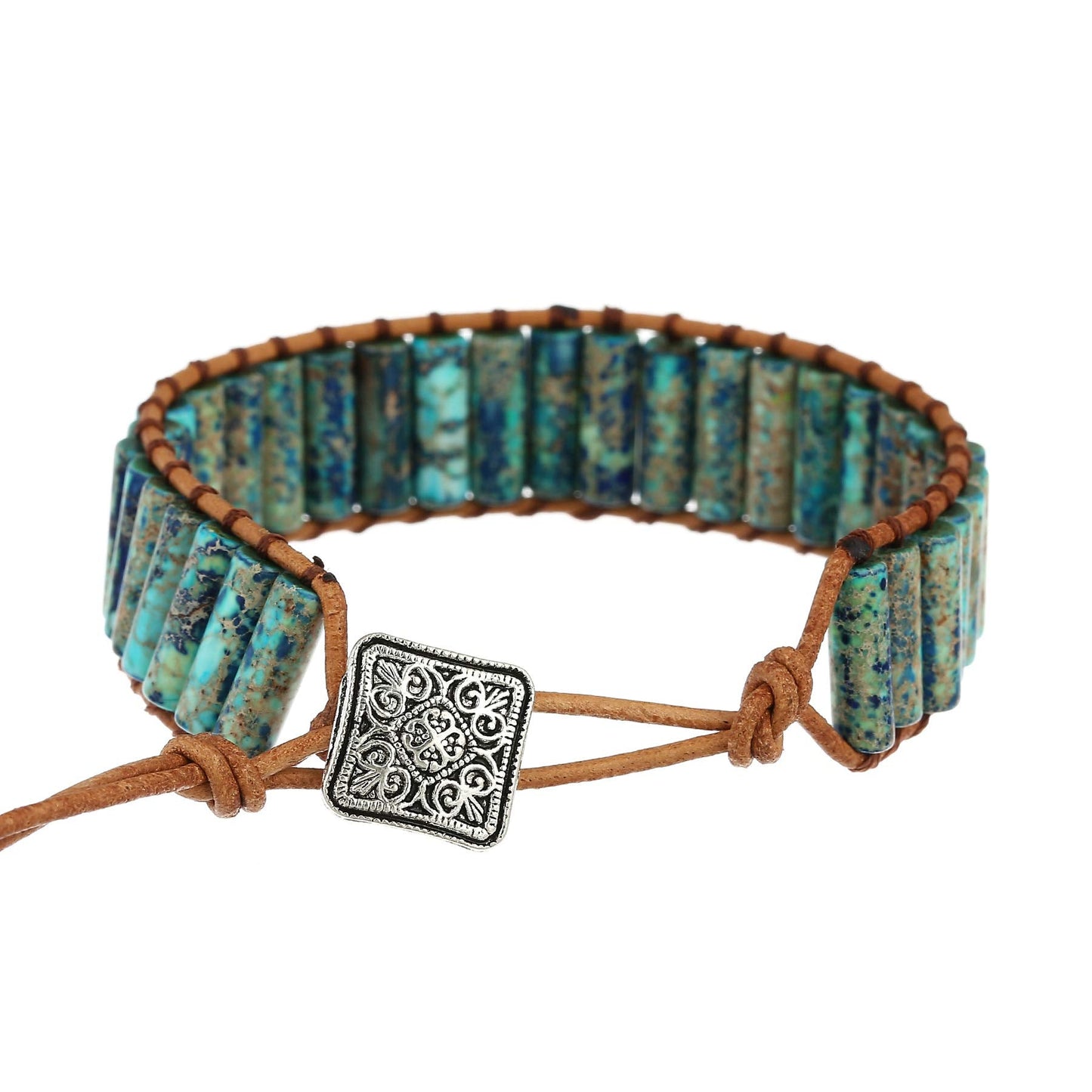 Plumiss Boho Handmade Blue Imperial Jasper Bead Wrap Bracelet for Women Men