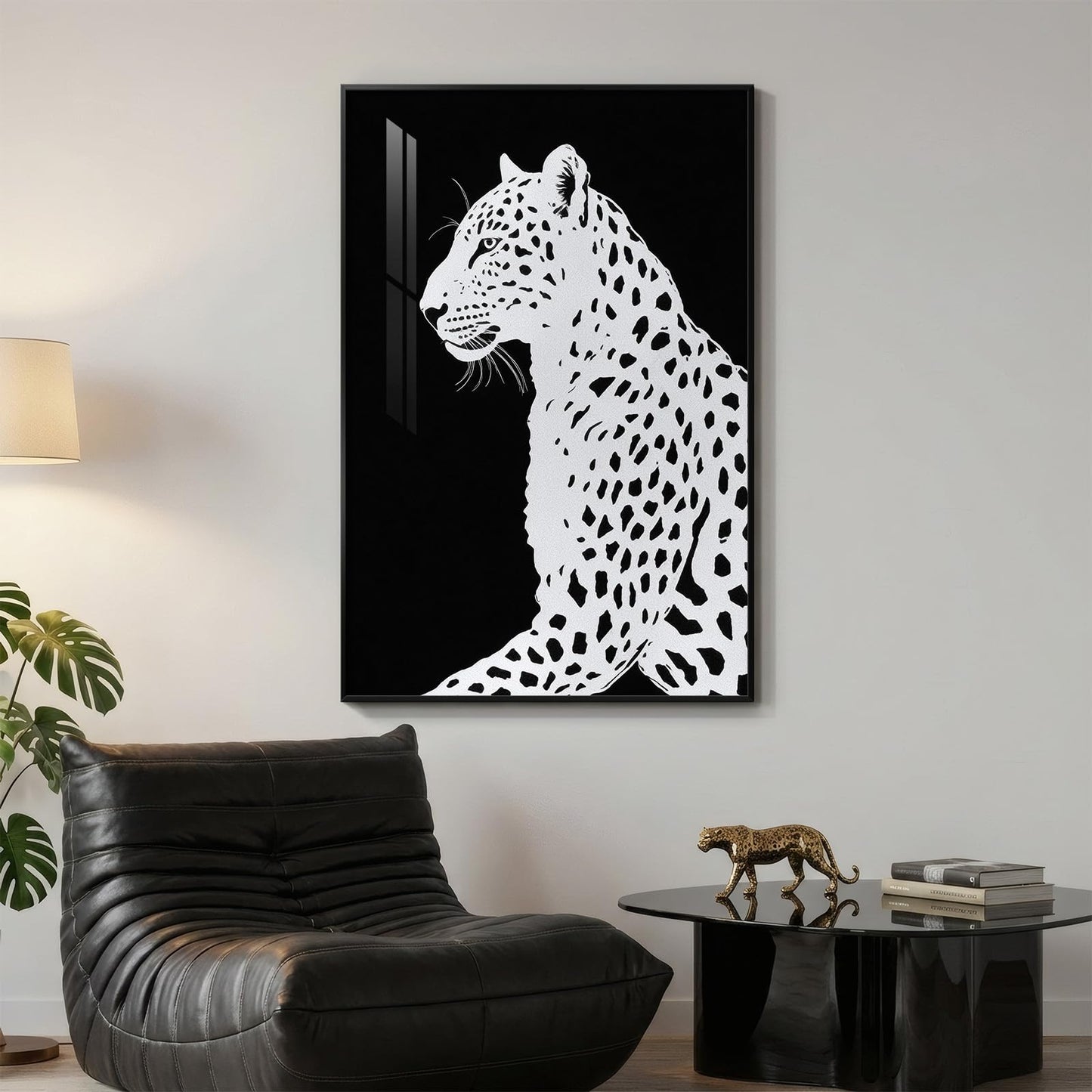 Framed Modern Animal Black and White Wall Art, Large Leopard Animal Prints, Contemporary Minimalist Elegant cheetah Pictures for Living Room Bedroom Dining Room Hallway Office Wall Decor 24x36In