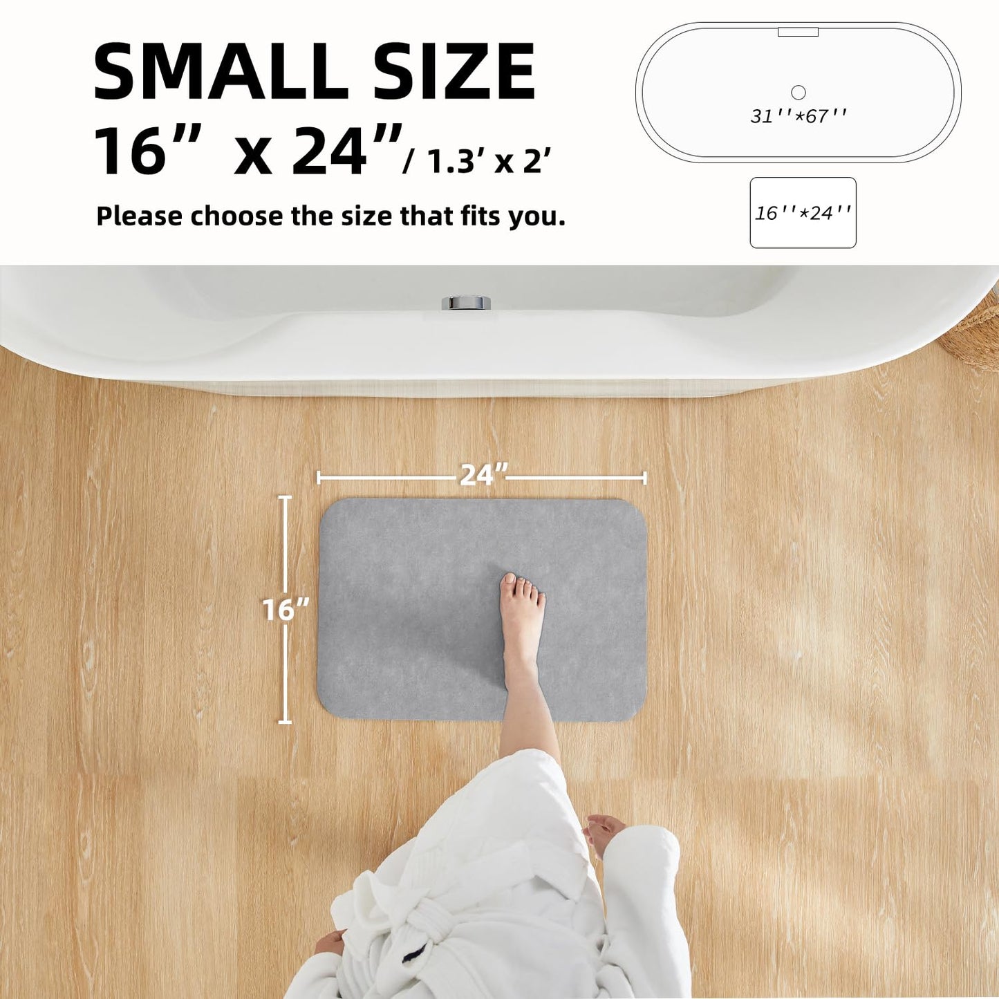 TYUU Bathroom Mat Quick Dry, Bathroom Rugs Non Slip Washable Thin Absorbent Bath Mat Fits Under Door Bathroom Floor Mat Perfect for Bath, Shower, or Sink 16"x24" Light Grey