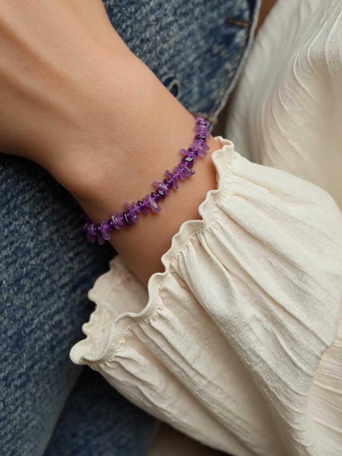 Natural Crystal Bracelets 6 Pack for Women Men, Healing Stone Energy Bracelet Set with Amethyst, Rose Quartz, Citrite, Fluorite, Labradorite, Blue Apatite for Protection, Luck, Love & Positive Energy