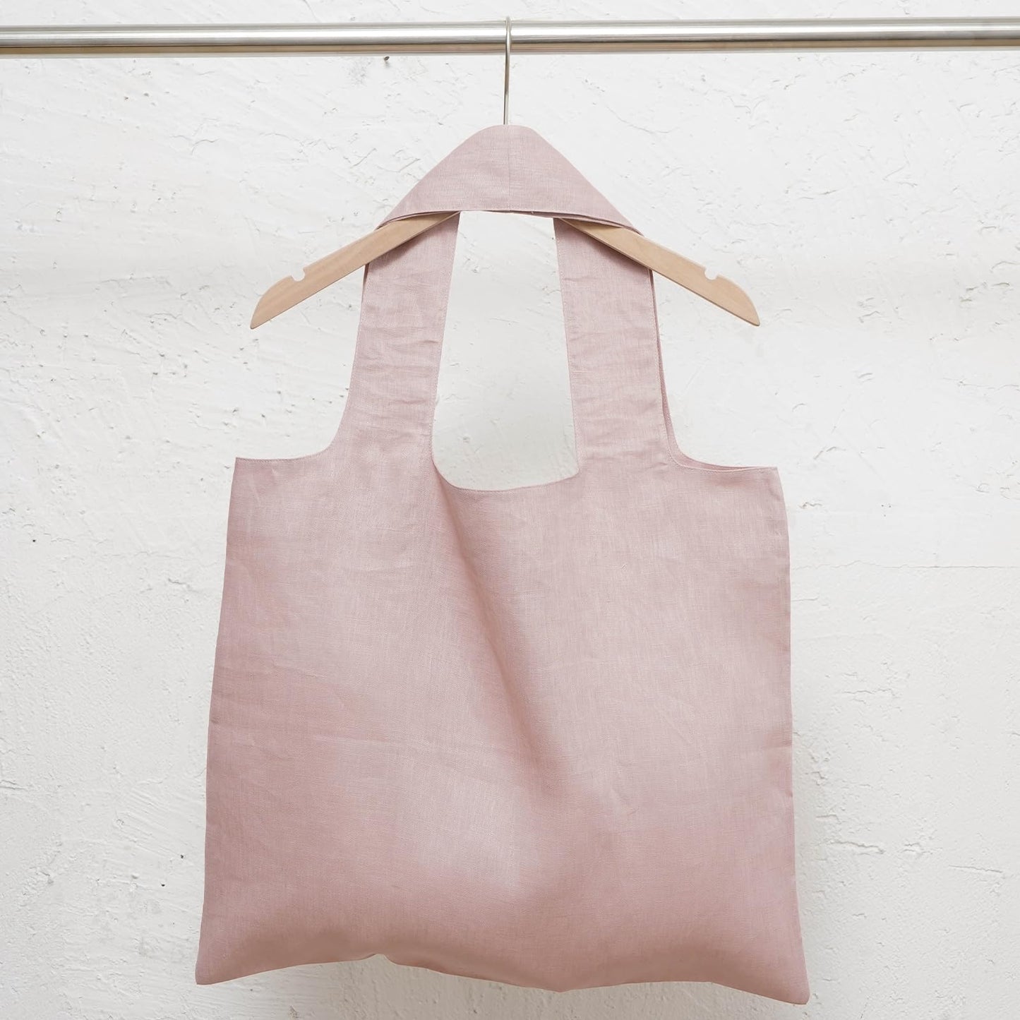 HSOFTIFY 100% Pure Linen Reusable Shopping Bags for Shoulder Grocerie Bags Heavy Duty with Handles (Pink)