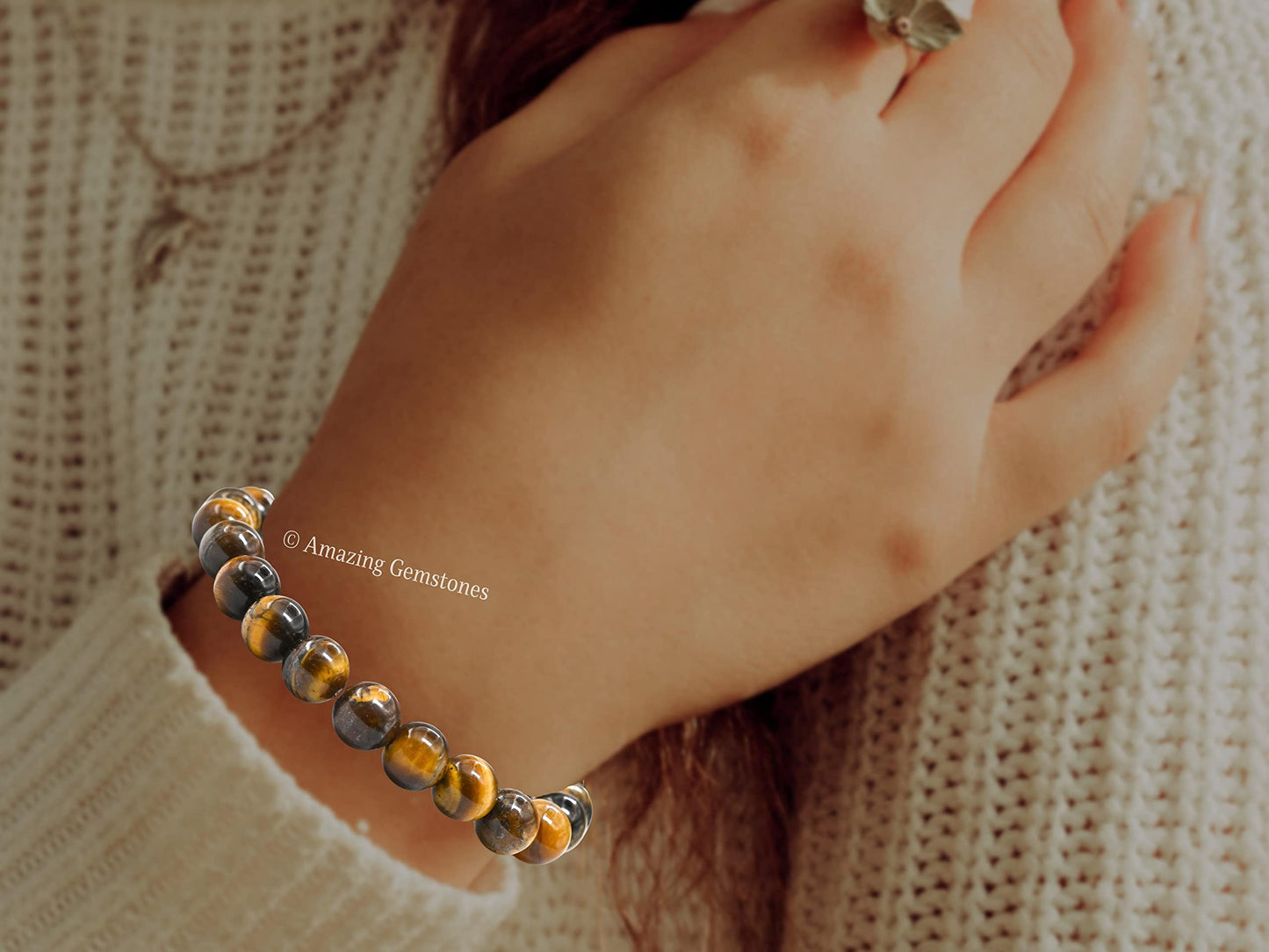 Amazing Gemstone Crystal Bracelet for Women Men's Gifts - Protection Healing Crystal Bracelet - 8mm Gemstone Beaded Stretchable Bracelet Pulseras Para Hombres Mujer Stocking Stuffers Mothers Day Gift (Tiger Eye)