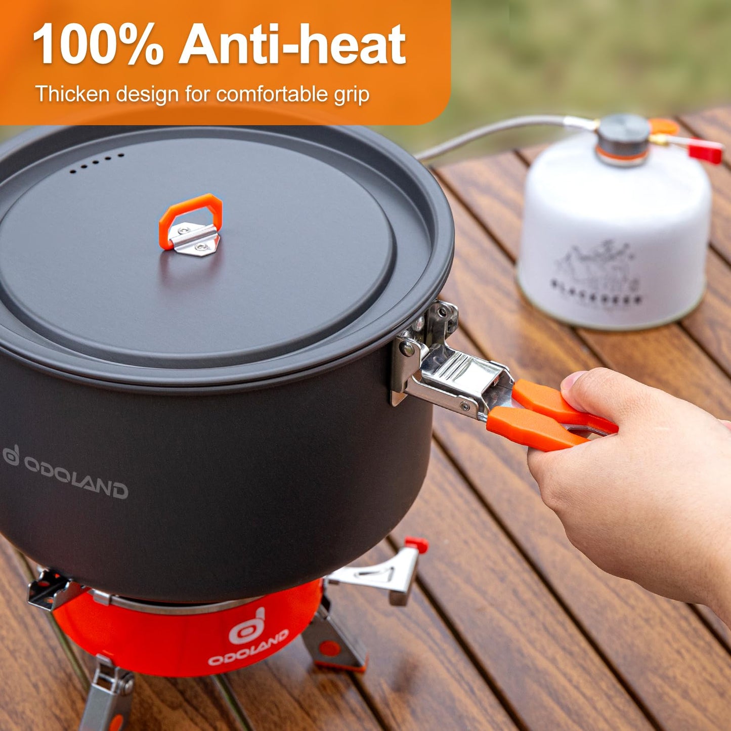 Odoland Camping Cookware Mess Kit, Camping Cooking Pot, Fry Pan and 2.0L Kettle Set, Portable Cookware Set with Mesh Bag for Backpacking, Outdoor Cooking and Picnic, for 5-7 People