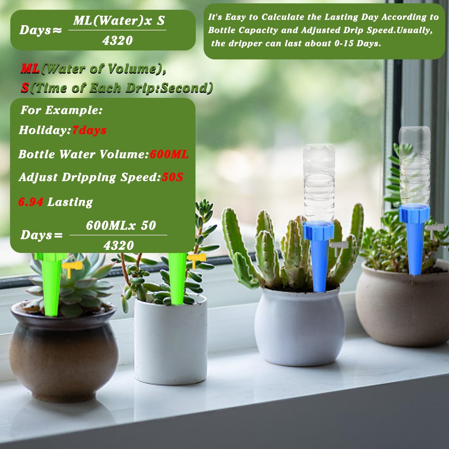 Suyeah 24PCS Self Watering Spikes for Plant,Indoor & Outdoor Automatic Plants Waterer,Plug-in Device with Adjustable Valve Switch, Self Watering Planter Insert