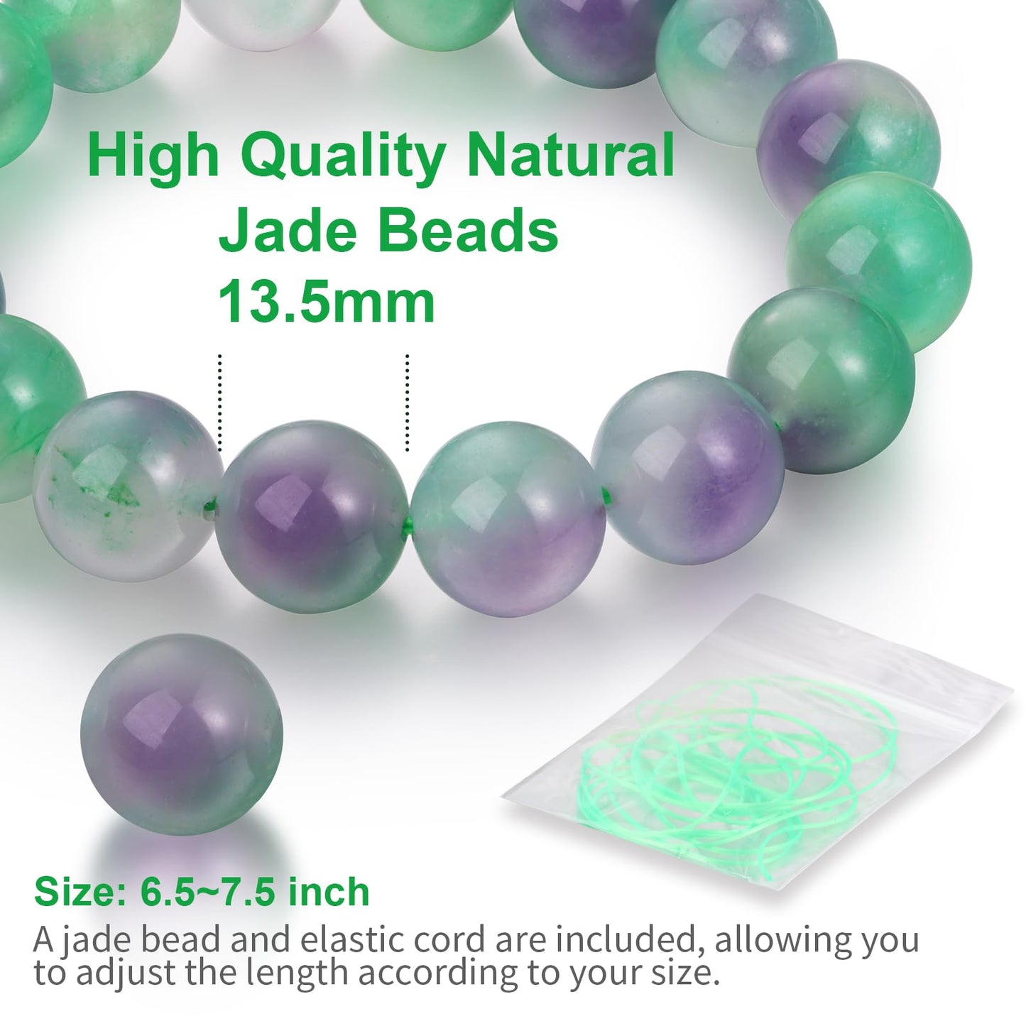 Handmade Natural Jade Beaded Bracelet for Women & Men – Genuine Green/White Jade Gemstone Stretch Bracelet – Lucky Energy Healing Jewelry Gift for Peace, Prosperity & Protection GP