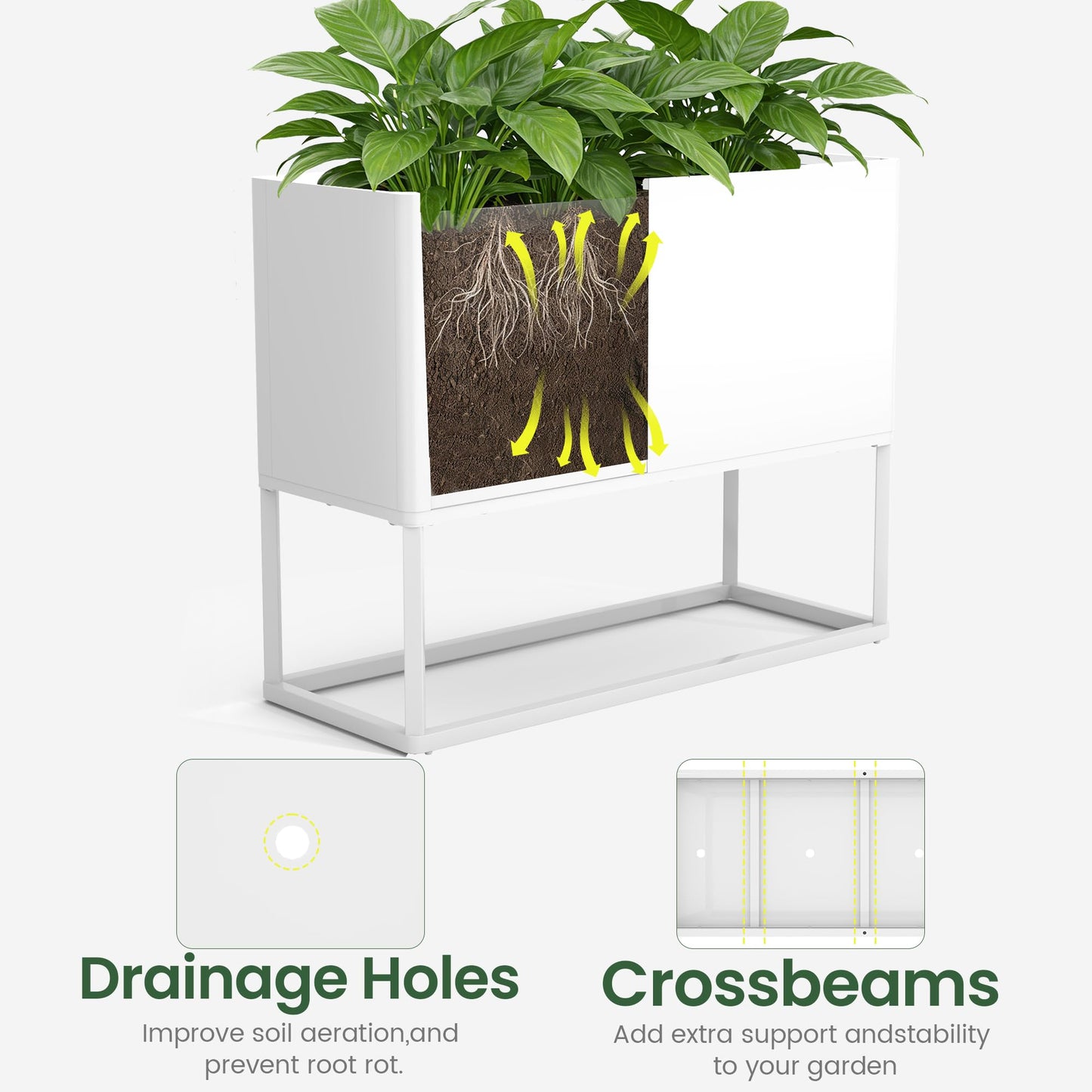 Liskanap Large Metal Planter Box with Legs, 38" L*15" W*30" H Modern Tall Raised Garden Bed with Legs, Rectangular Planters for Outdoor Indoor Patio Deck Balcony Porch Commercial, White
