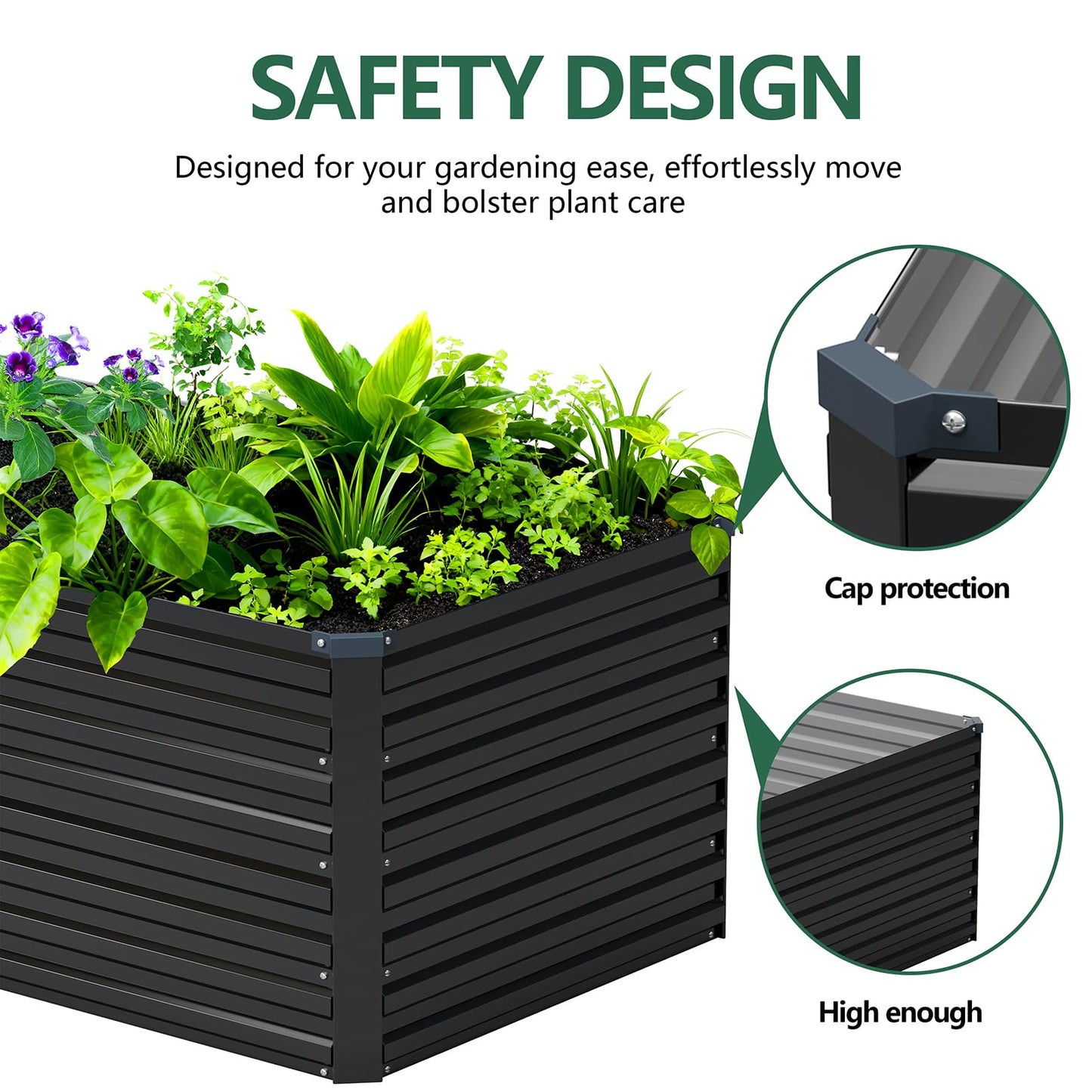 Vengarus 4x2x2FT Galvanized Raised Garden Bed Kit, Deep Root Planter Box Outdoor Large Planter Raised Beds for Planting Flowers,Vegetables and Herbs-Black