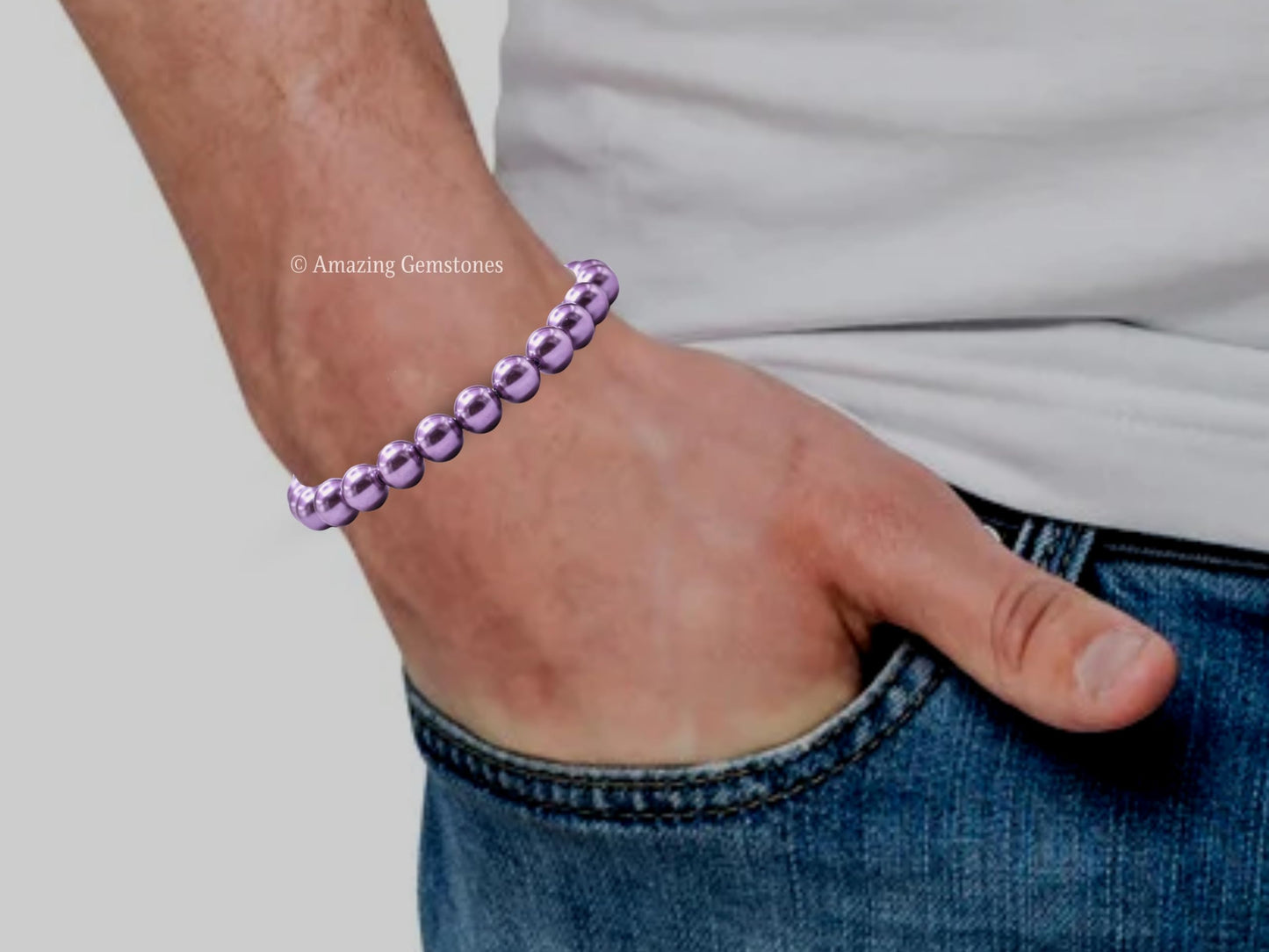 Amazing Gemstone Crystal Bracelet for Women Men's Gifts - Protection Healing Crystal Bracelet - 8mm Gemstone Beaded Stretchable Bracelet Pulseras Para Hombres Mujer Stocking Stuffers Mothers Day Gift (Lavender Pearl)