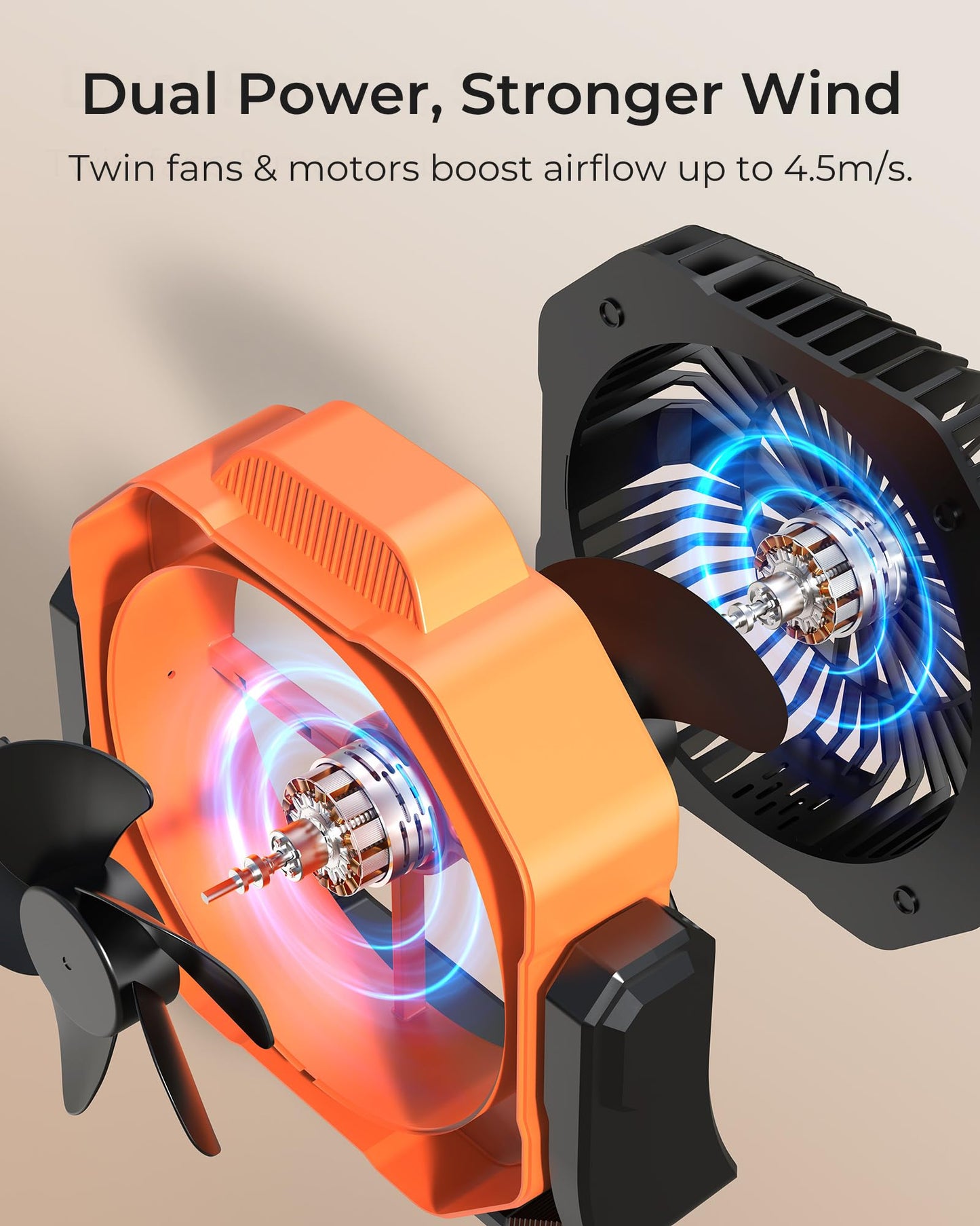 8” Portable Rechargeable Fan, Battery Operated Camping Fan with 27H Work Hours, Remote, Auto Oscillation, Timer, Hook for RV Tent Hurricane Emergency Orange