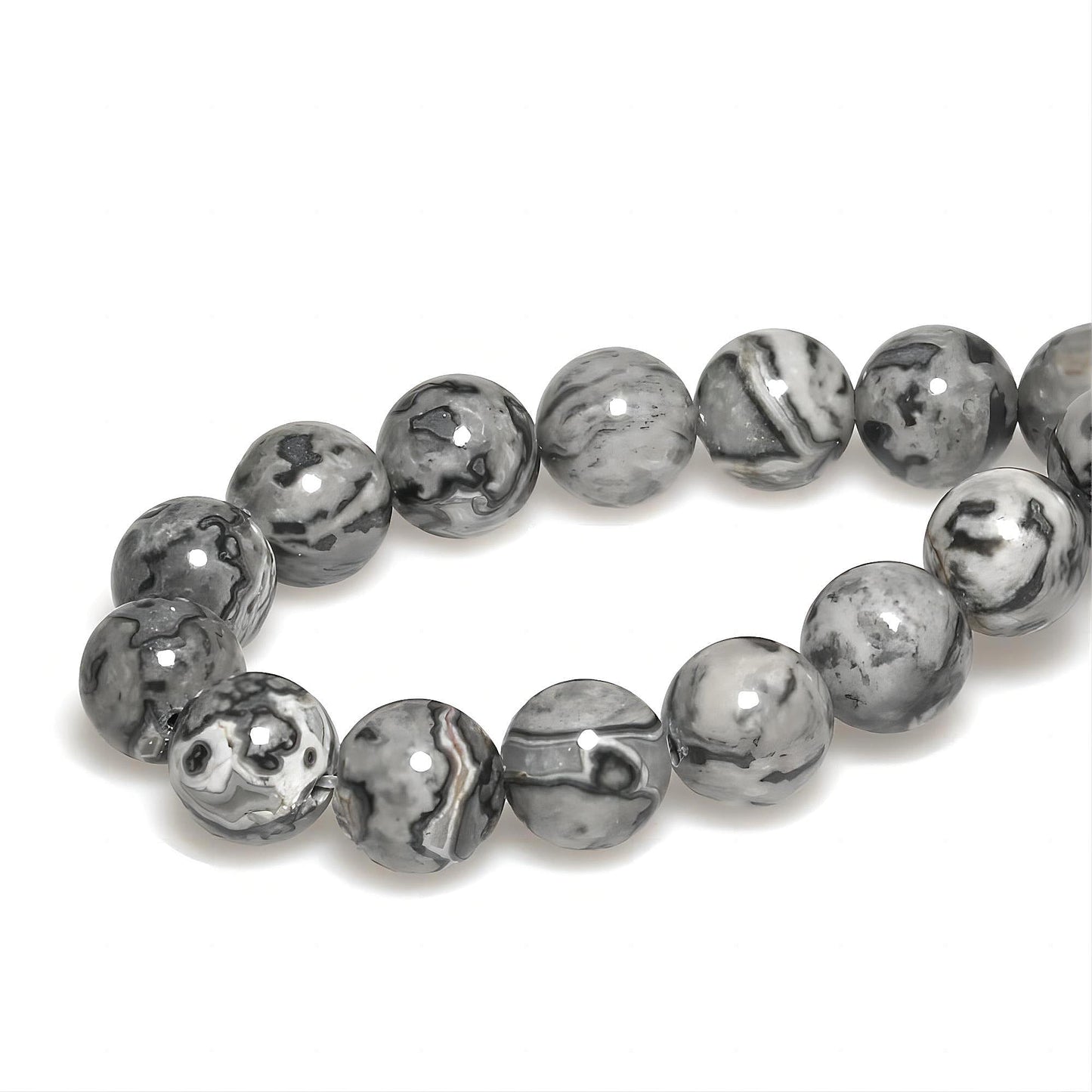 MJDCB AAA Natural Map Stone Beads Gray Picasso Stone Beads for DIY Bracelet Making 15" (10mm)