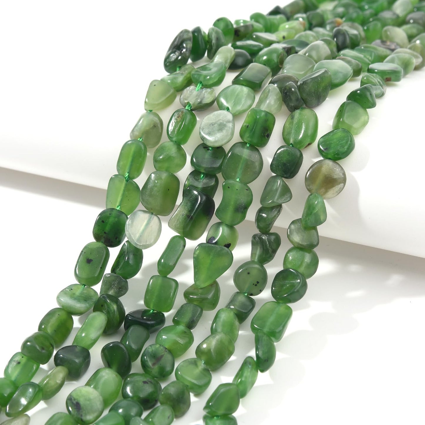 jodaying 6-8mm Natural Green Canada Jade Nuggets Oval Free Tumbled Pebble Semi Precious Gemstone Loose Stone Beads Approx 15.5 inch for DIY Jewelry Making
