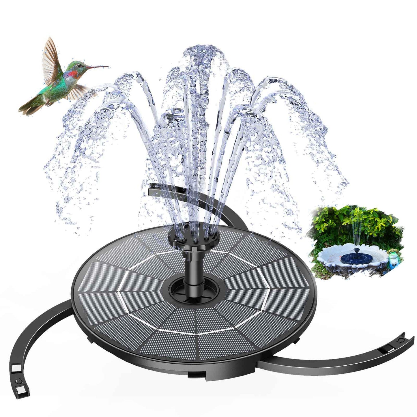 AISITIN 2.8W Solar Fountain Pump for Bird Bath Upgraded 2026, Floating Solar Powered Water Fountain Built-in 1000mAh Battery with 7 Nozzles & 3 Integrated Bracket for Bird Bath and Outdoor Garden