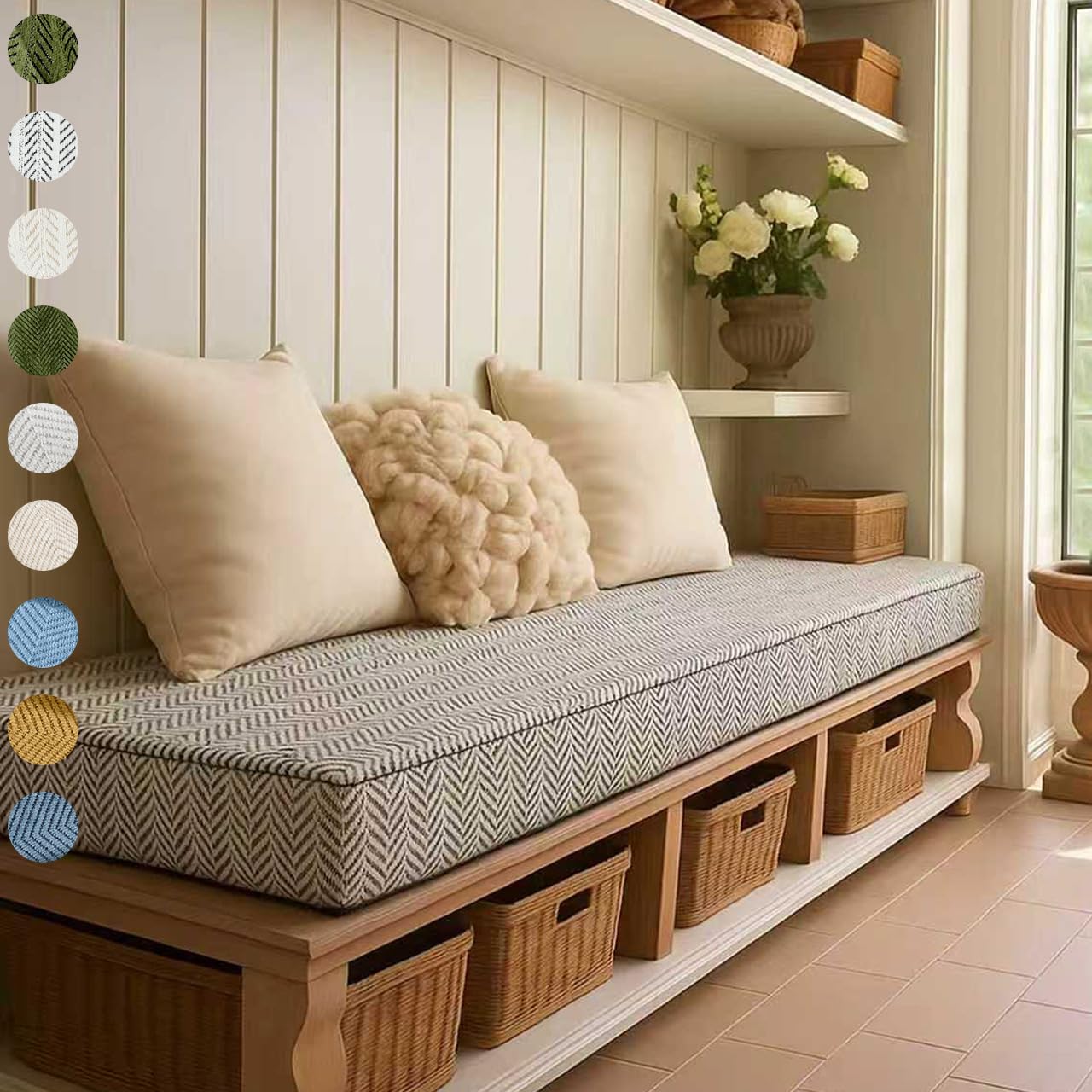 IALNUYOAH Custom Size Bench Cushion, Custom Bench Cushions for Indoor Furniture, 75D Foam Furniture Window Seat Cushion, Breakfast Nook, Mudroom, Banquette Bench Cushion, Non-Slip Bottom, Pipe Design