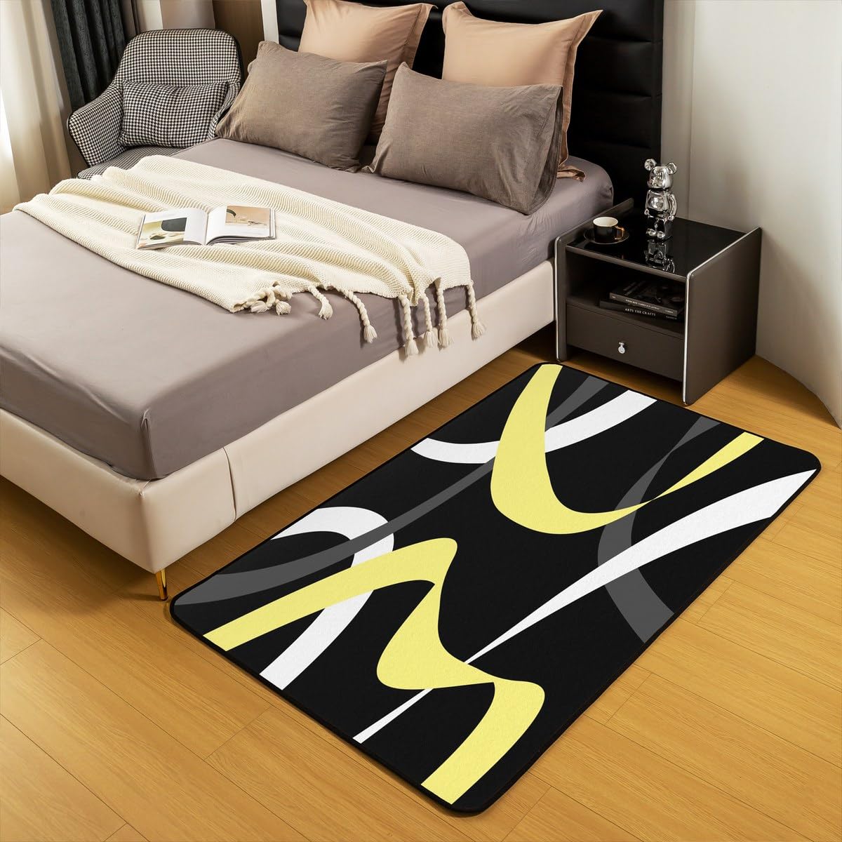 Erosebridal Gray Black Gold Carpet Grey White Striped Abstract Indoor Floor Mat 4'11" x 3'3" for Kids Adults Geometric Stripes Area Rug Modern Fashion Decorative Rug Room Decor