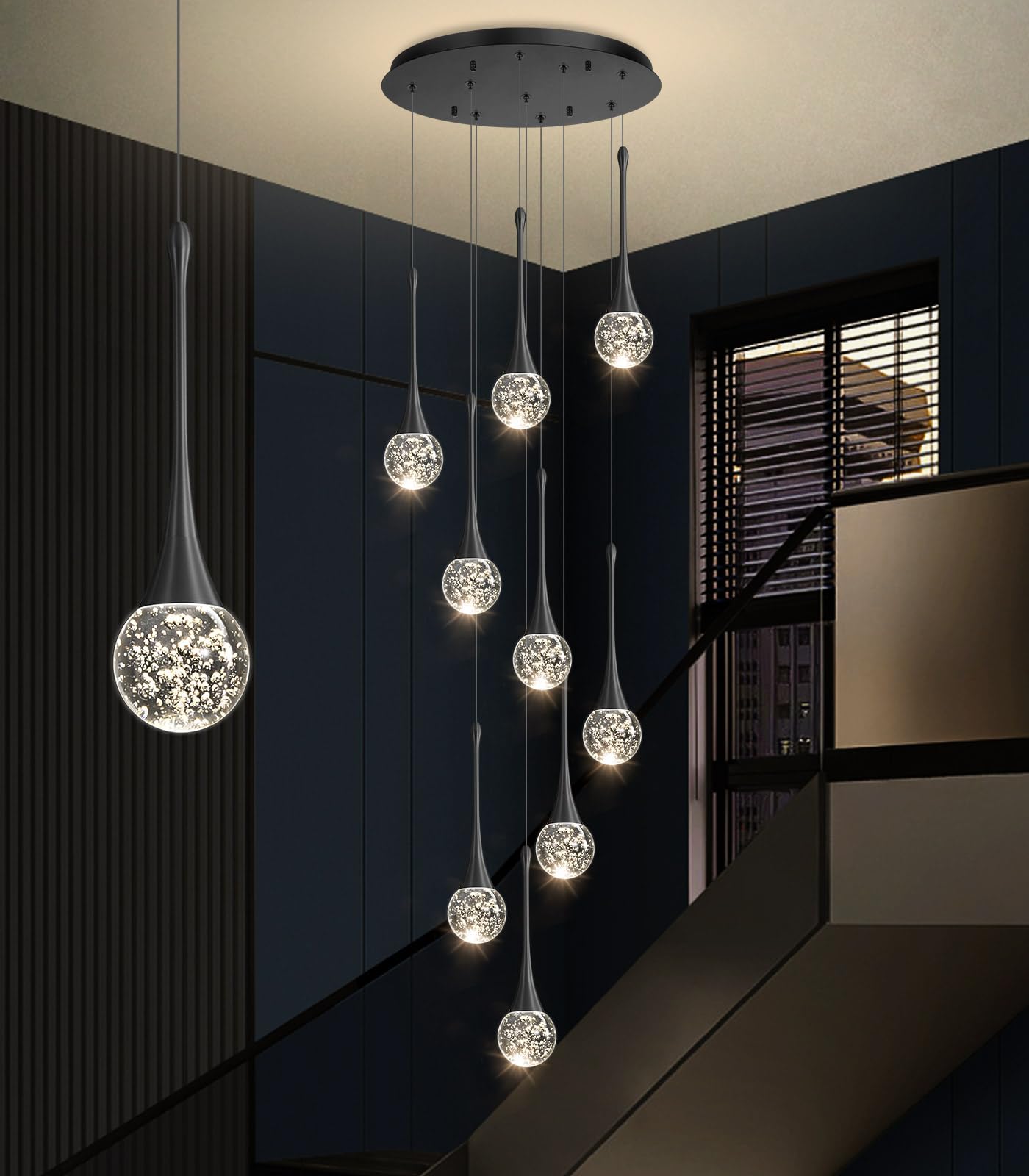 cenozo 9 Light Modern Glam Crystal Chandelier for High Ceiling LED Dimmable Ceiling Pendant Light Staircase Foyer Enterway Living Room Chandelier Lighting Antique Black