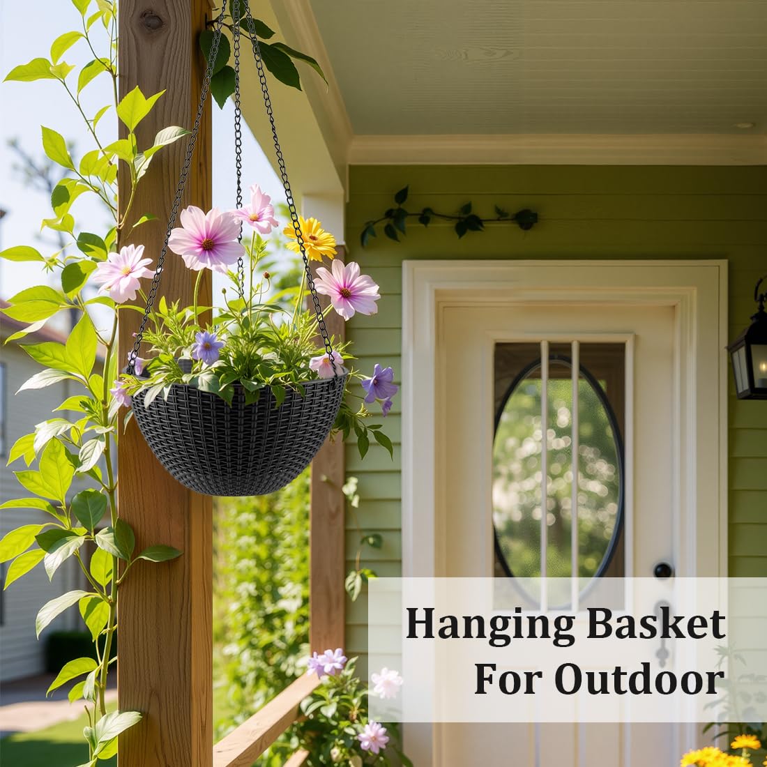 RooTrimmer Hanging Planters for Indoor Outdoor Plants 8 and 10 Inch, 4 Packs Hanging Flower Pot with Drainage Holes, Self-Watering Hanging Basket Perfect for Home, Office and Garden, Black