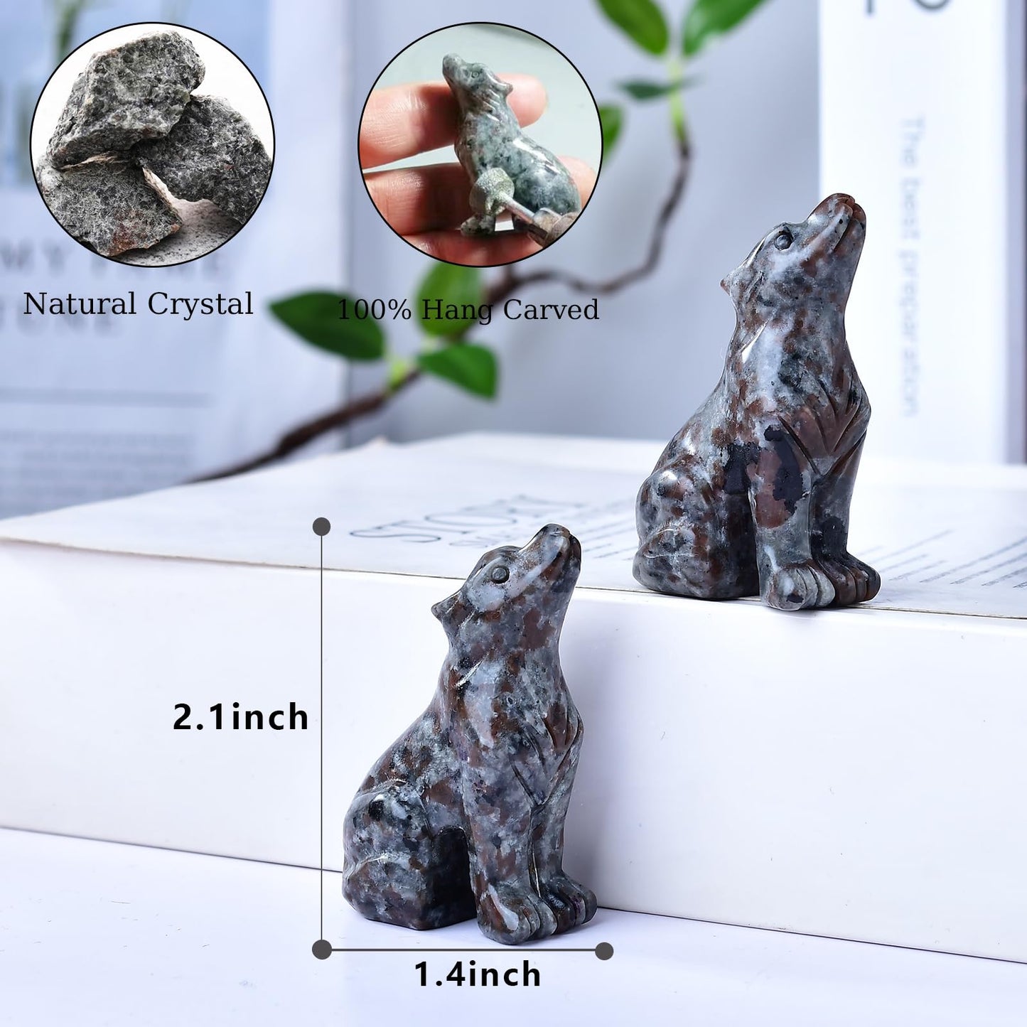 Ytbeoxk 2.1 Inch Flame Stone Wolf Crystal Statue,Gifts Healing Crystal Decor，Wolf Totem Figurines Stone Energy Gemstones, in Bedroom Office Christmas Meditation Gifts for Men Gril Women