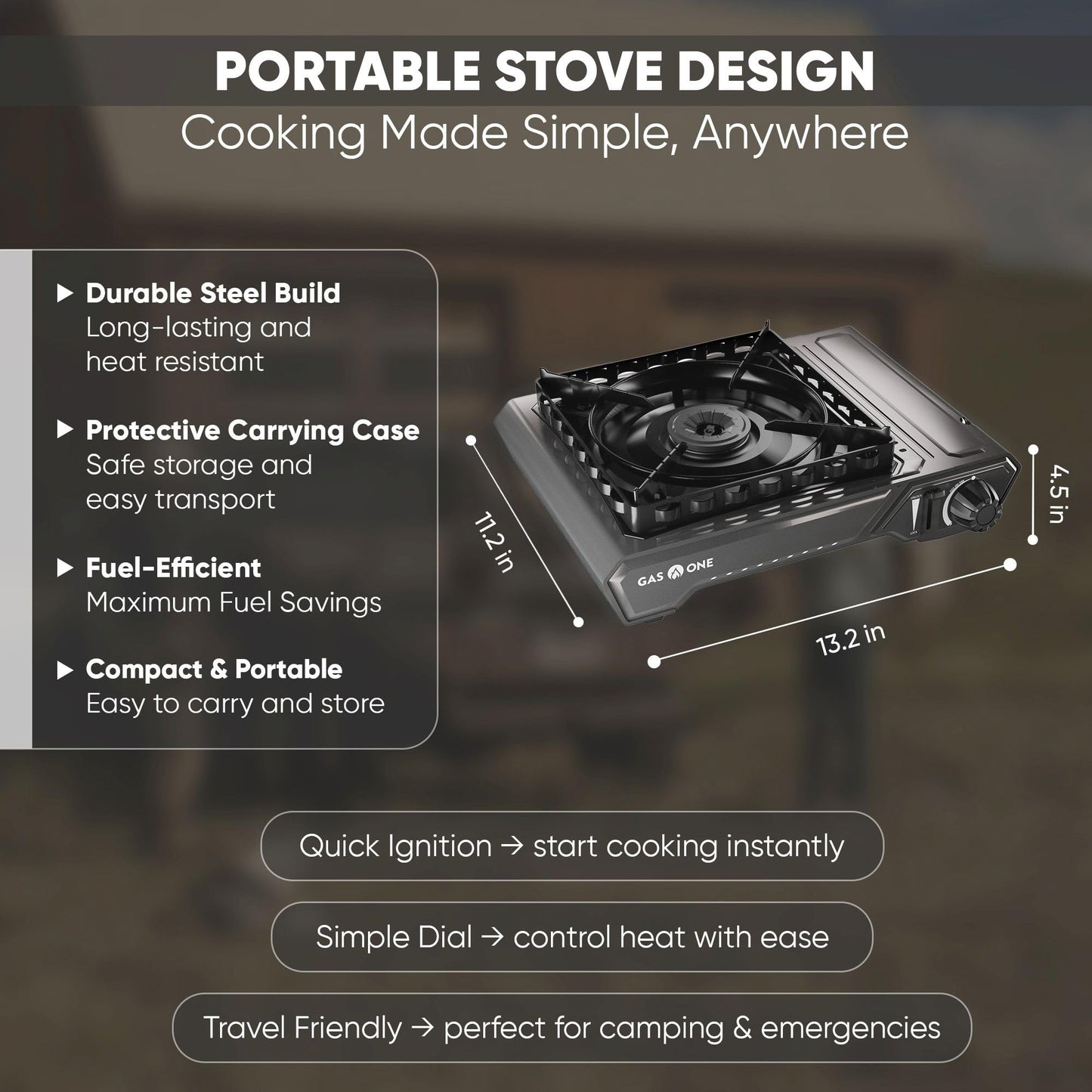 GasOne GS-5900A 15,000 BTU Portable Butane Camping Stove with Heavy Duty Case: Automatic Ignition, High Output, Precise Heat Control - Camping & Tailgating and Outdoor Cooking