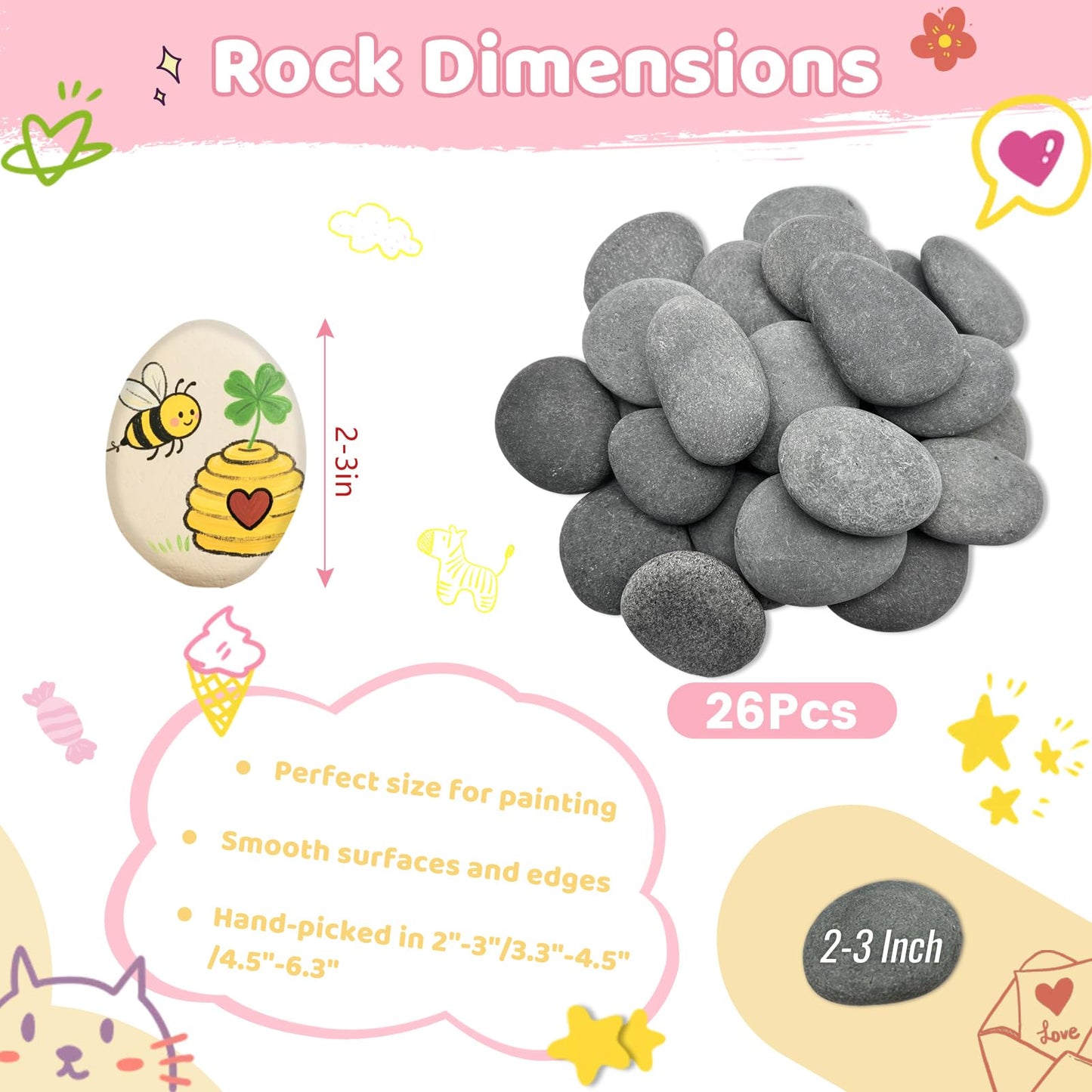 RITOLLO 26PCS River Rocks for Painting 2-3 Inch Flat Smooth Rocks to Paint Alphabet Natural Stones Bulk for Kids, Arts & Crafting Easter Gift Spring Project