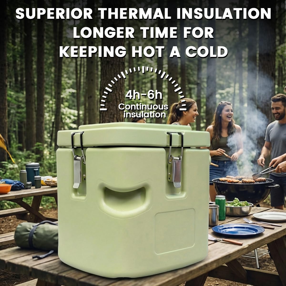 2.5 Gallon Insulated Soup Container Commercial Food Warmer for Hot or Cold Food, 11QT Hot Box for Catering, Food Cooler with 4 Buckles Handles for Restaurant, Canteen,Home (Green)