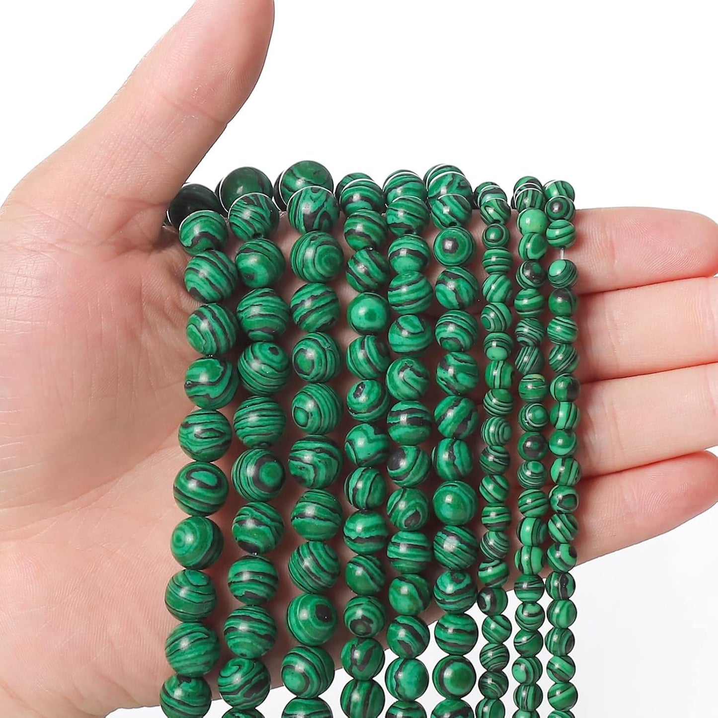 45pcs 8mm Malachite Loose Beads for Jewelry Making, Natural Semi Precious Beads Round Smooth Gemstone Spacer Beads Charms for Necklaces Bracelets