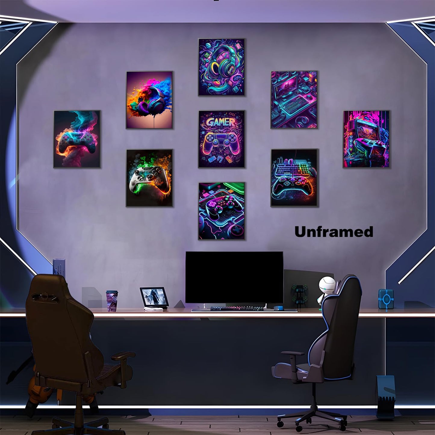 Gaming Room Canvas Wall Art Set of 9, Game Posters Wall Decor, Gamer Paintings Picture Print for Boys Room Kids Game Room Bedroom Boys Home Decoration 8x10In Unframed