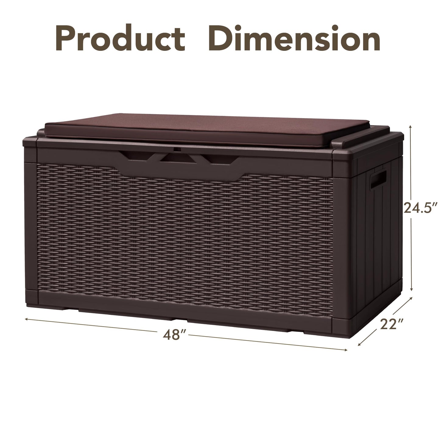 Devoko 100 Gallon Deck Box, Waterproof Resin Outdoor Storage Box with Cushion for Outside and Patio, Large Outdoor Storage Bench Cabinet Lockable for Patio Furniture and Garden Tools (Deep Brown)