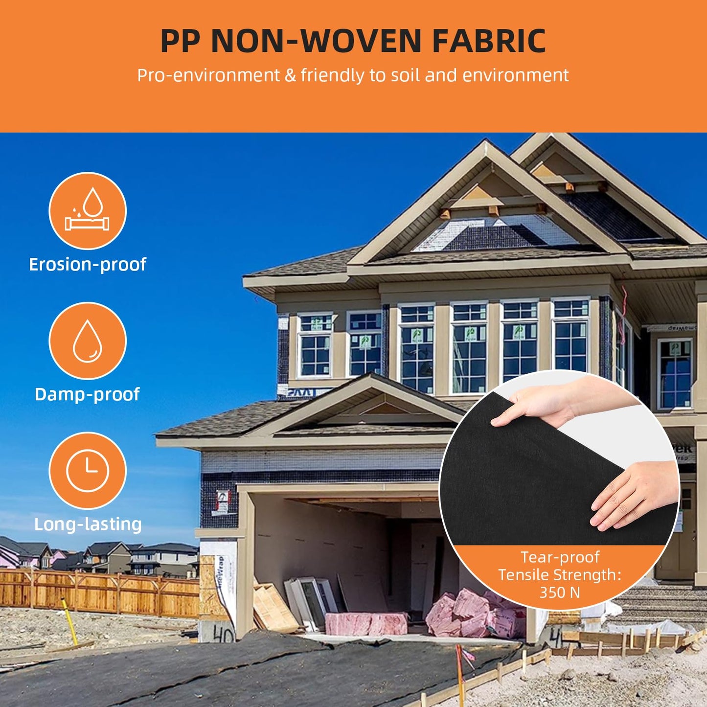 GarveeLife Geotextile Landscape, 6 ft x 50 ft & 6 oz Geotextile Fabric, PP Drainage 350N Tensile Strength & 440N Load Capacity, for Driveway & Road Stabilizationr, Erosion Control, French Drains