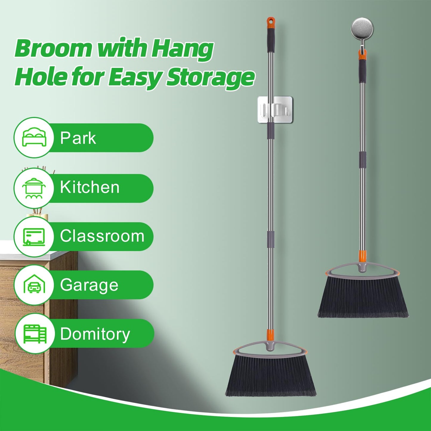 Napalona 2 Pack Soft Bristle Broom for Pet Hair, Heavy Duty Collapsible Sweeping Broom for Indoor Hardwood Floors, Outdoor Deck, Kitchen, Patio, Stainless Steel Handle, Gray