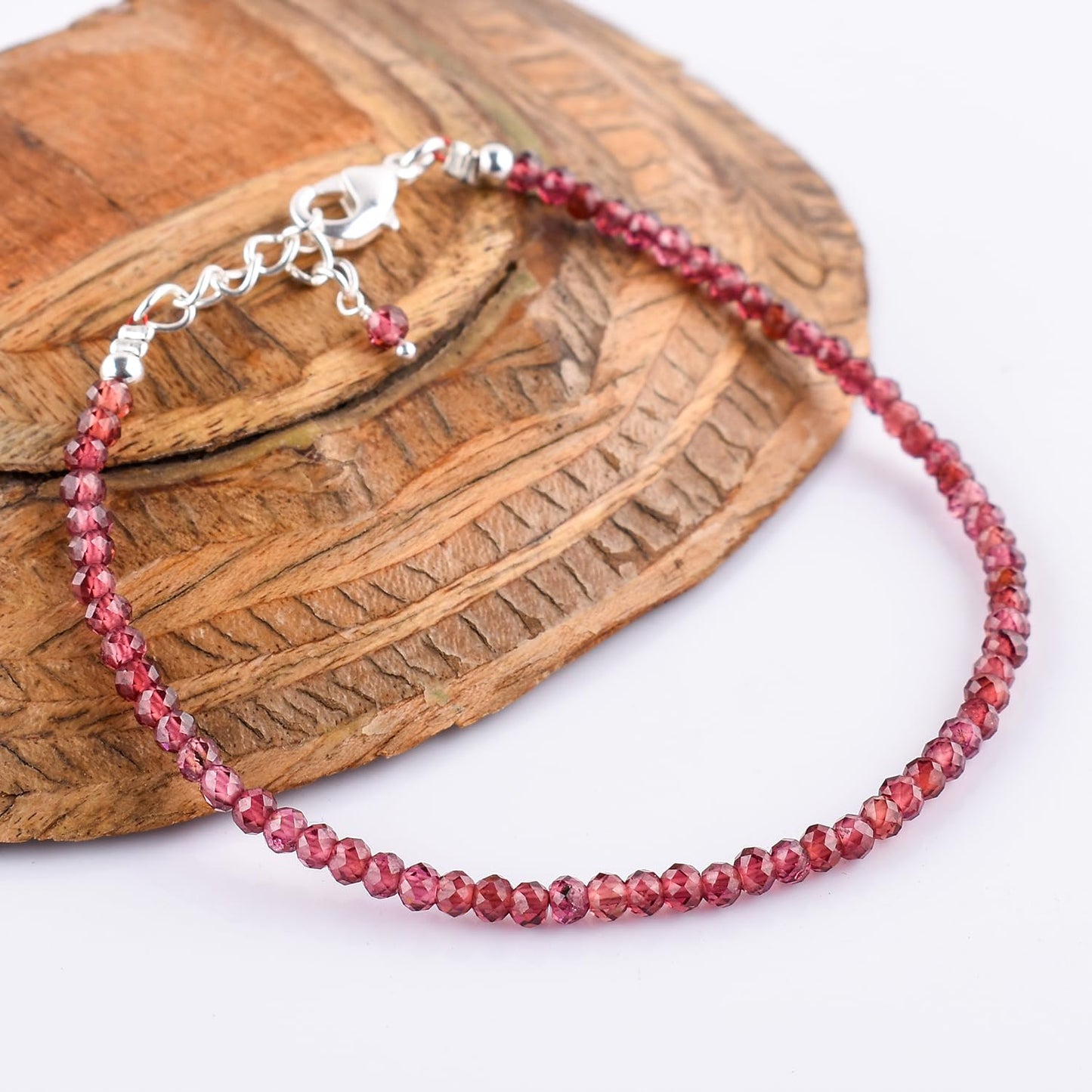 Yanara Garnet Stone Bracelets For Women Beads Jewelry for Women January Birthstone, Chakra Energy Healing Crystals, Silver Plated Chain 8 inch