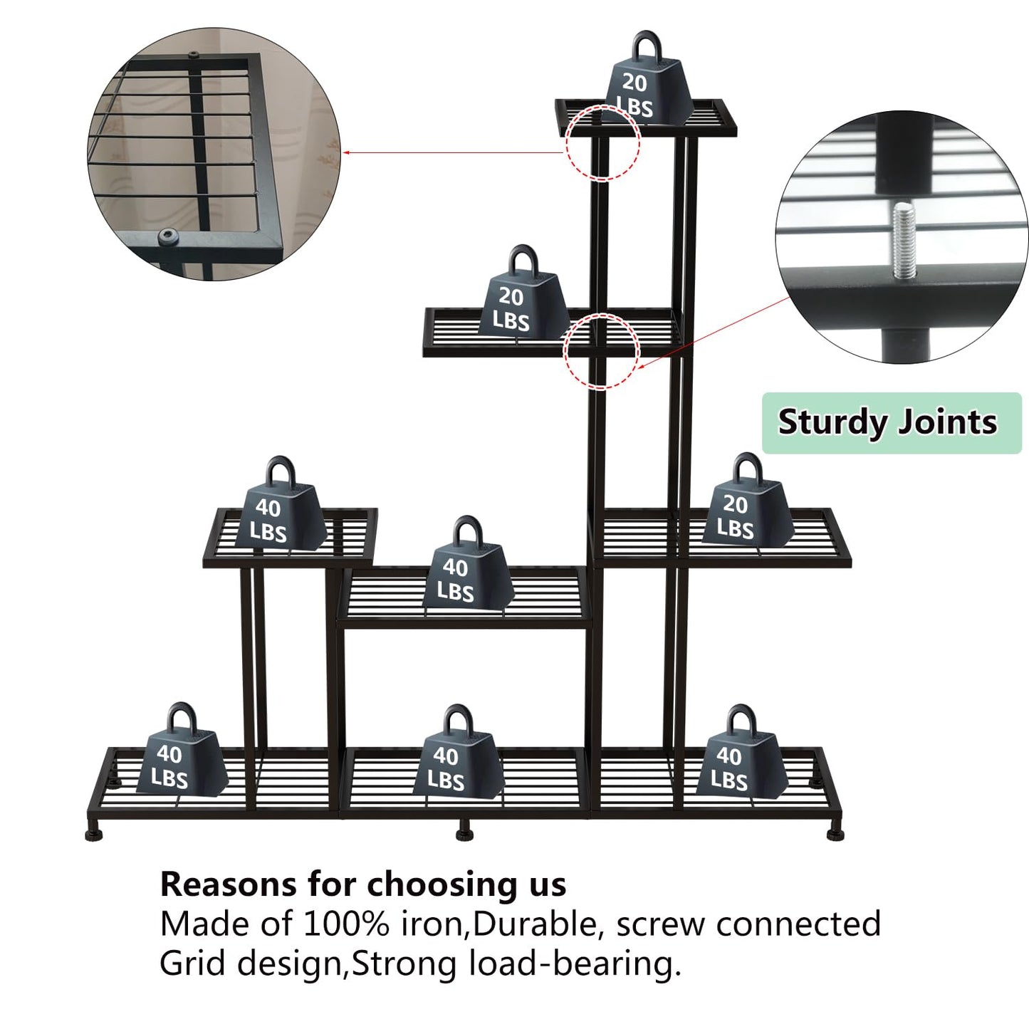 Twhep Heavy Duty Metal Plant Stand, 5 Tiers Multifunctional Plant Stand for Indoor Outdoor, for Tall Large Rack for Living Room Garden Balcony, Black