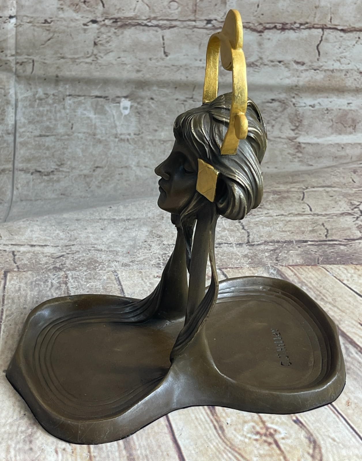 Classy Bronze Genuine 100% Real Bronze Art Deco Jewelry Tray with Gold Patina Statue Art Decor Figurine