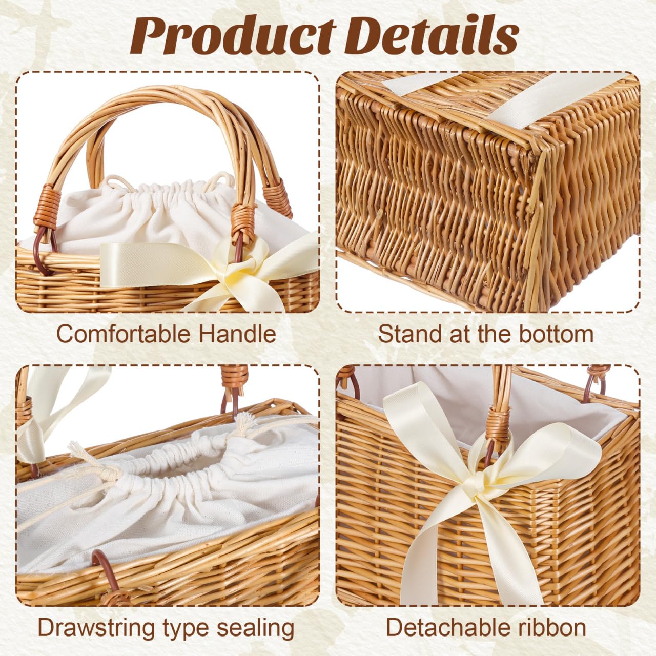 Cabilock Woven Flower Basket with Handle, Plastic Woven Flower Girl Basket for Weddings Ceremony, Small Rustic Boho Handbag, Women Summer Clutch Beach Bag Picnic Decor, 10.22X9.24X5.311in