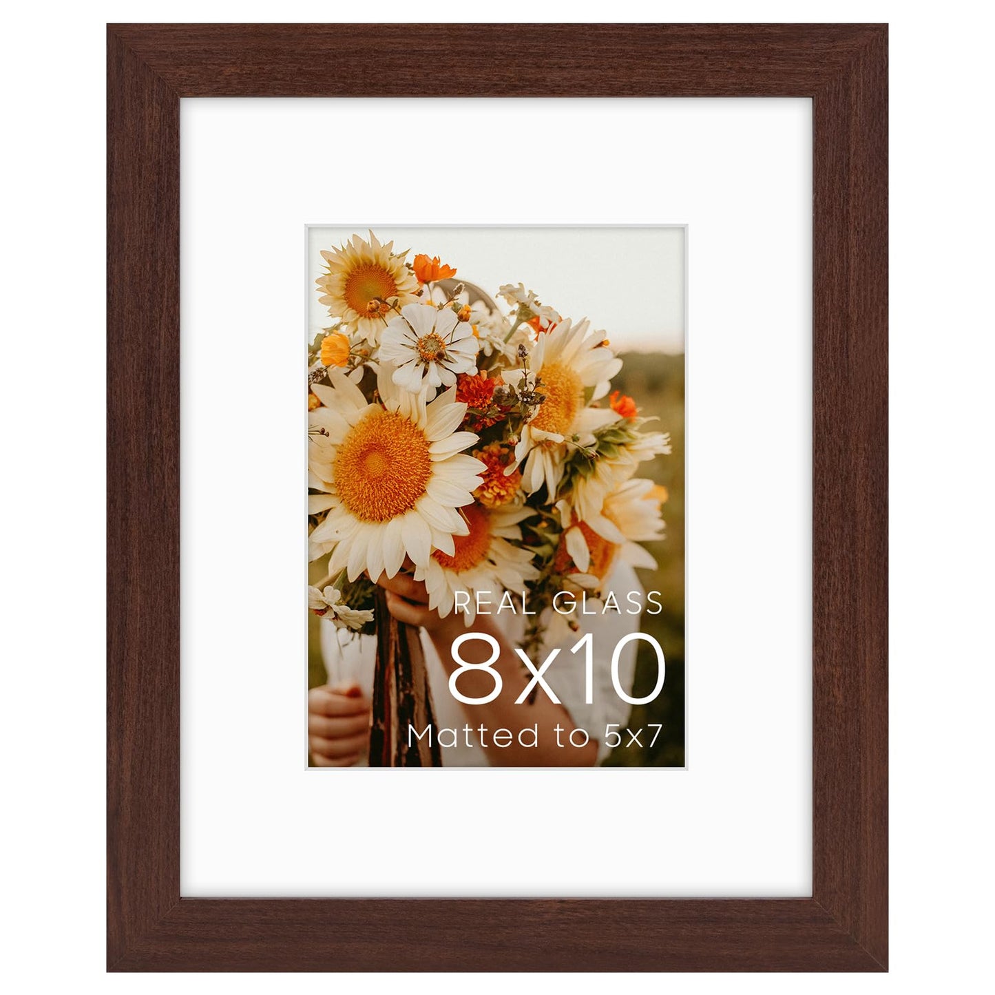 Golden State Art, 8x10 Picture Frame with Mat for 5x7 Photo - High Definition Glass Wall Mounting or Tabletop Display (Brown, 1 Pack)