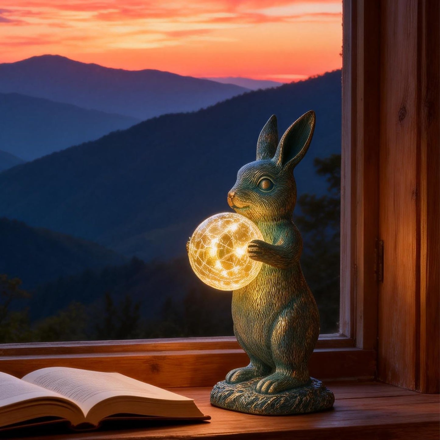 zuzuzen Solar Rabbit Statue with LED Lights, Outdoor Garden Decor, Bunny Figurine for Patio Yard, Lawn Ornament, Easter & Housewarming Gift