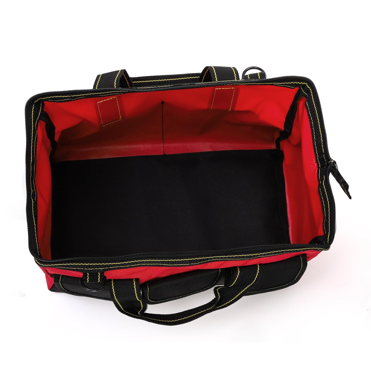 Hiceeden 16 Inch Wide Mouth Tool Bag, Collapsible Tool Tote with Waterproof Coating and Adjustable Strap, Portable Electrician Tool Organizer Handbag with 5 Outside Pockets, Red