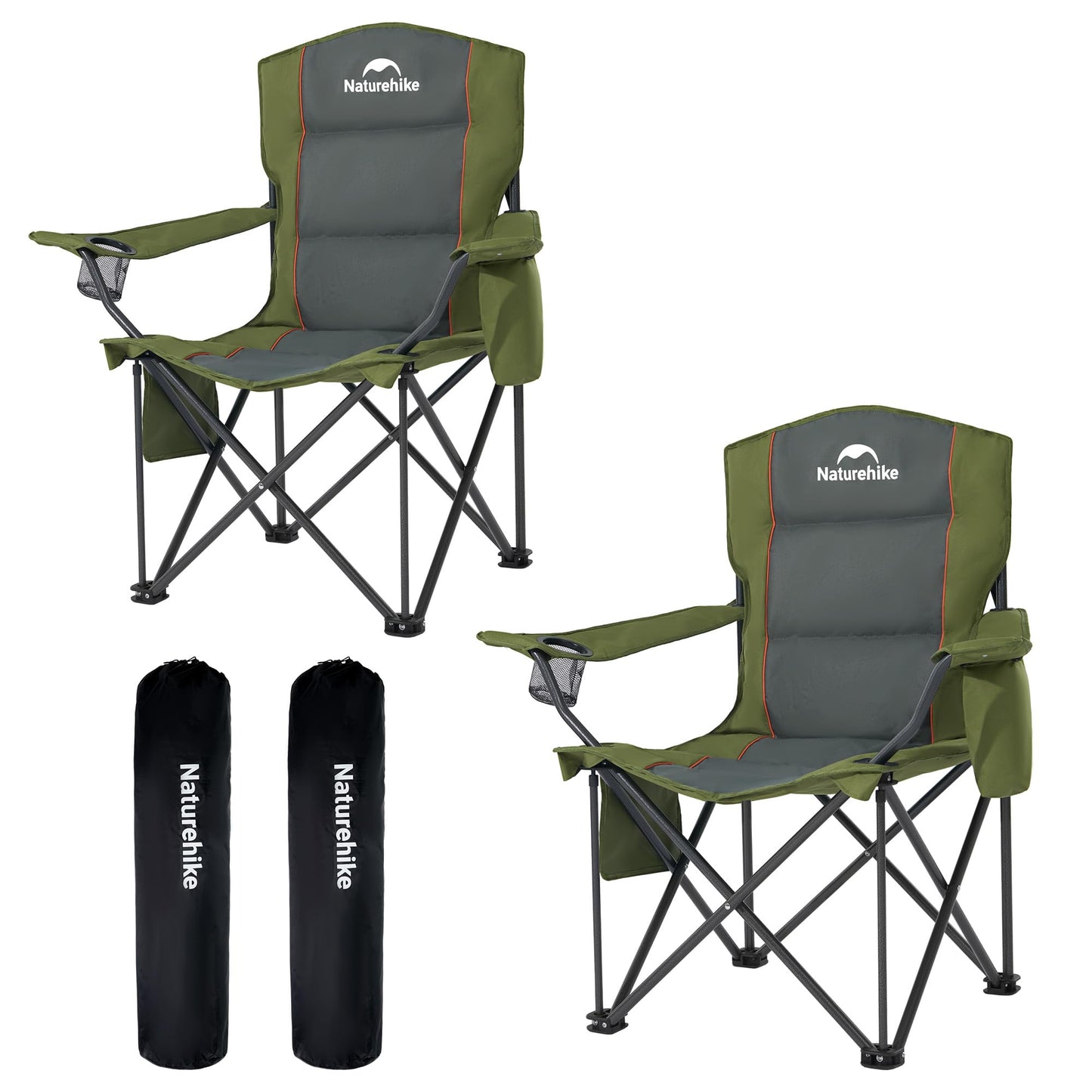 Naturehike Oversized Camping Chair with Cooler Bag, Heavy Duty Lawn Chair Support 450 LBS, Portable Padded Outdoor Folding Chair, 2 Pack