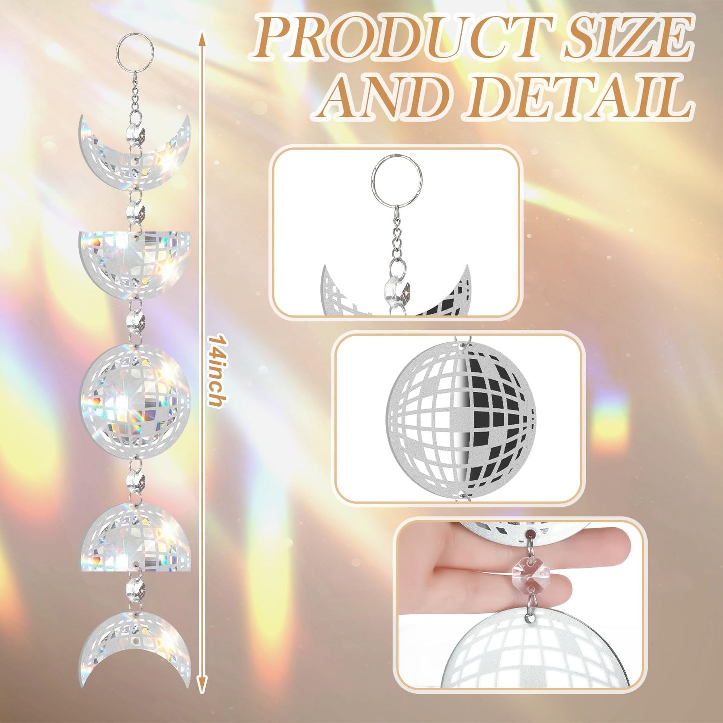 Sliner Disco Ball Moon Phase Hanging Pendant Handmade Sun Catcher for Windows Indoor Windows Ornament Party Christmas Wedding Holiday Decorations Gifts