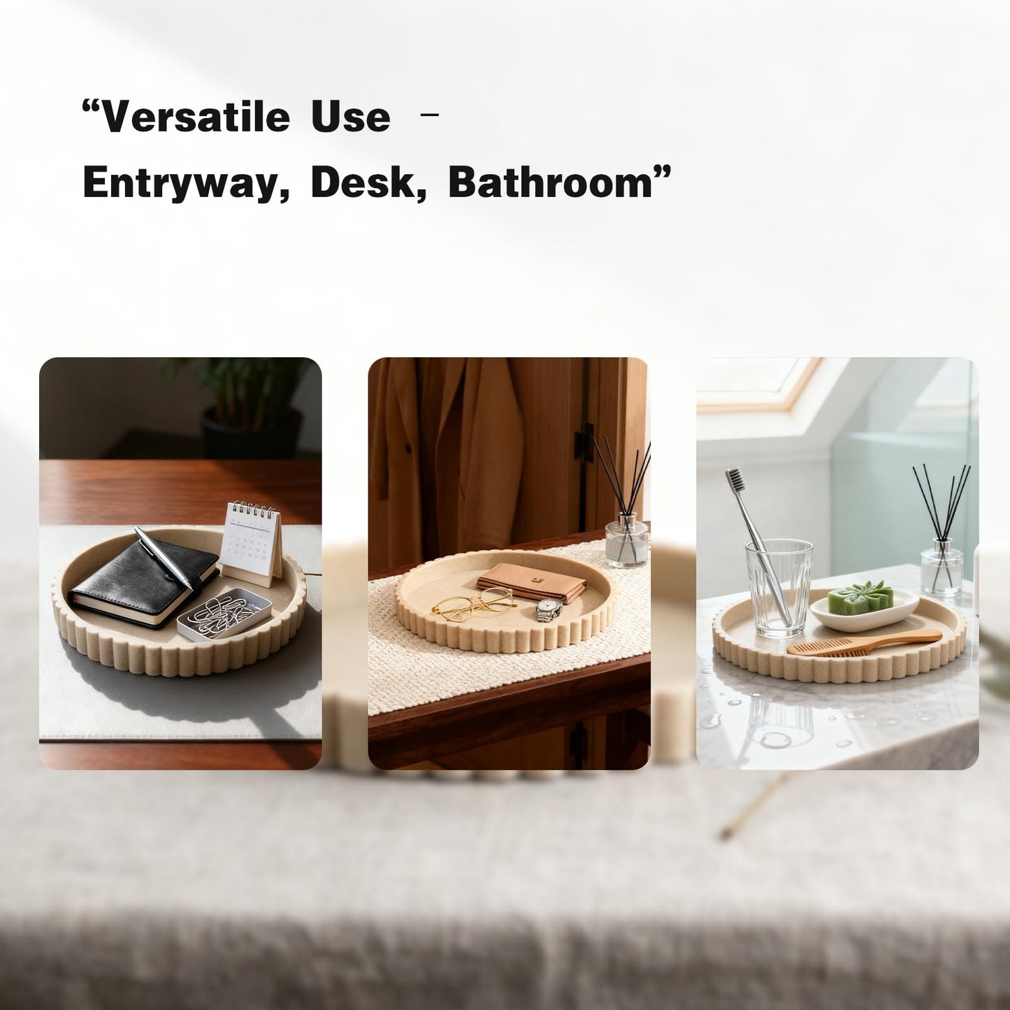 MIGENHOME Resin Decorative Serving Tray, Rectangular and Round, Modern Glossy Finish, Organizer for Coffee Table, Living Room, Console, Vanity (Round)