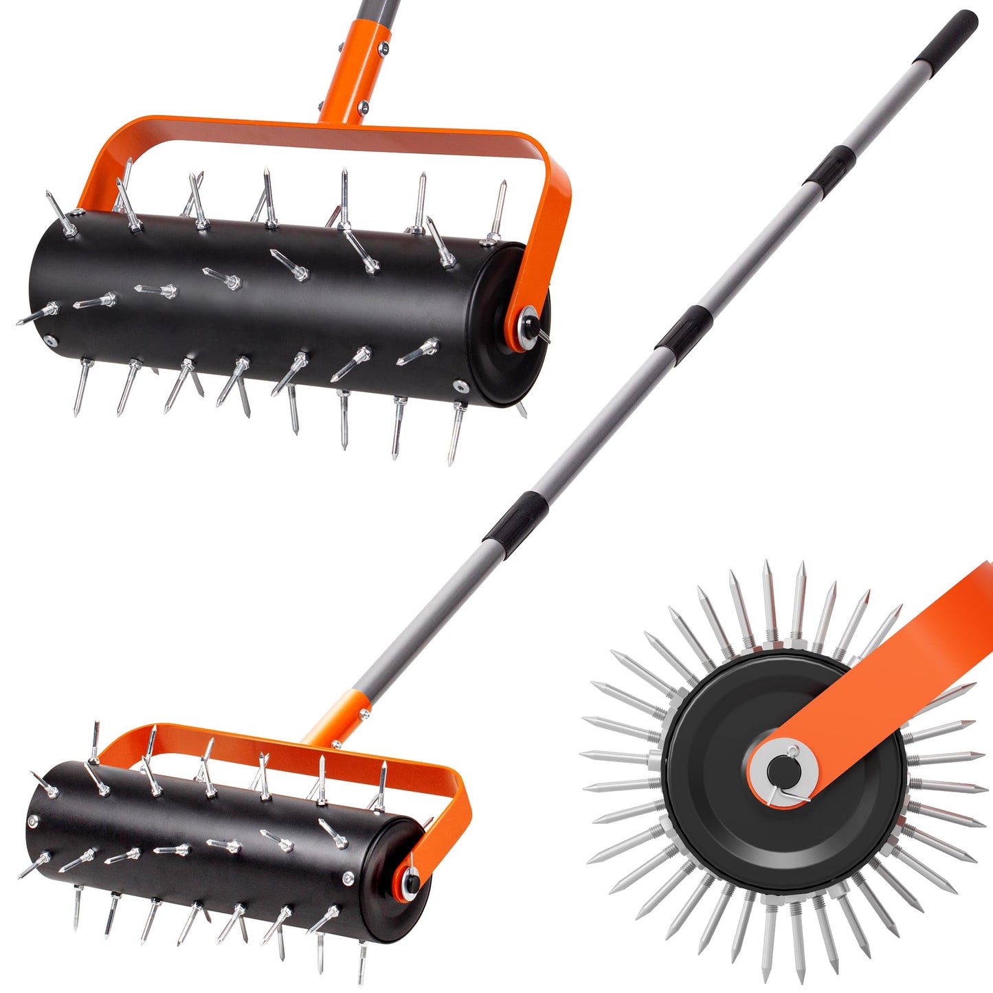 Walensee Rolling Lawn Aerator, Heavy Duty Manual Aerator Tool with 42 Spikes, Lawn Spike Aerator Roller with 71" Adjustable Handle, Soil Penetrator Push Lawn Aeration for Garden Yard Patio