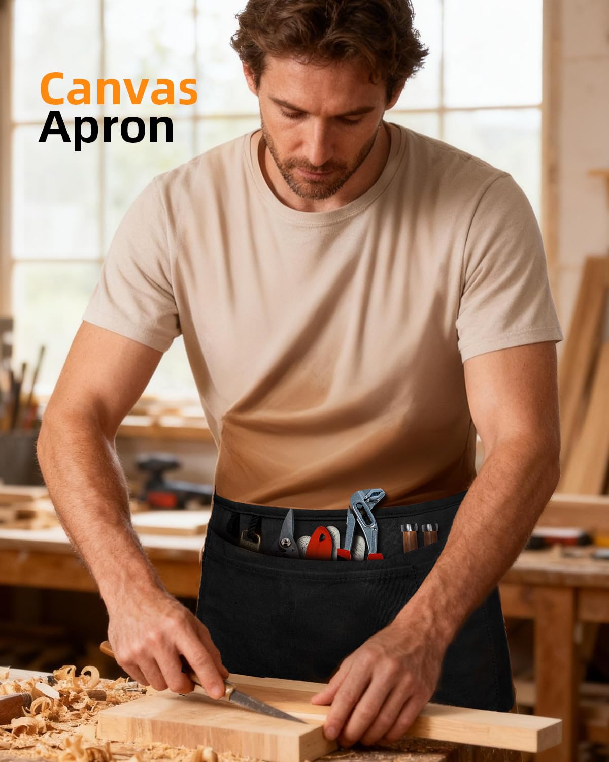 Shelvestar Canvas Work Waist Apron with 3 Pocket, Washable Tool Utility for Gardening Woodworkers Roofers Artists & Crafts Black