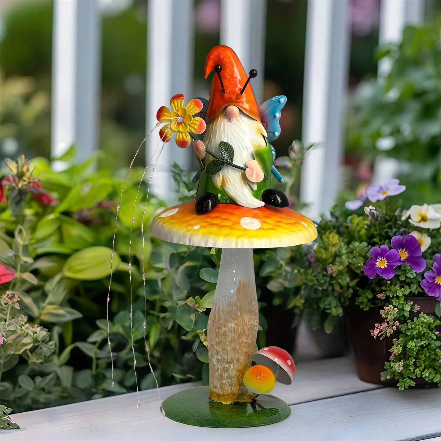 HONGLAND Solar Garden Gnome Figurine, Waterproof Outdoor Mushroom Decor with Solar Outdoor Lights for Yard, Patio, Lawn Ornaments, Ideal Gifts for Mom Grandma Women, Housewarming Gifts-16.5"
