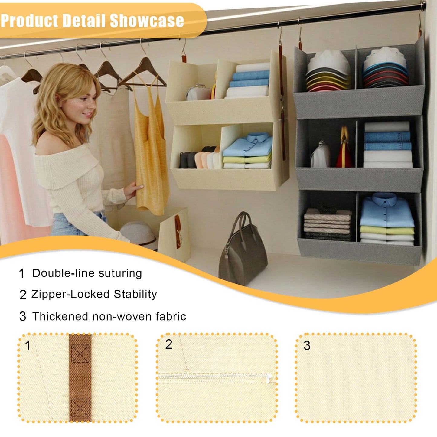 WHEEXIAG Hanging Closet Organizer, Closet Organizers and Storage, Hanging Closet Organizer Extra Large - Fabric Closet Hanging Organizer for Home, Dorm, Rv,Handbags, Underwear, Sock. Beige - 1 Pack